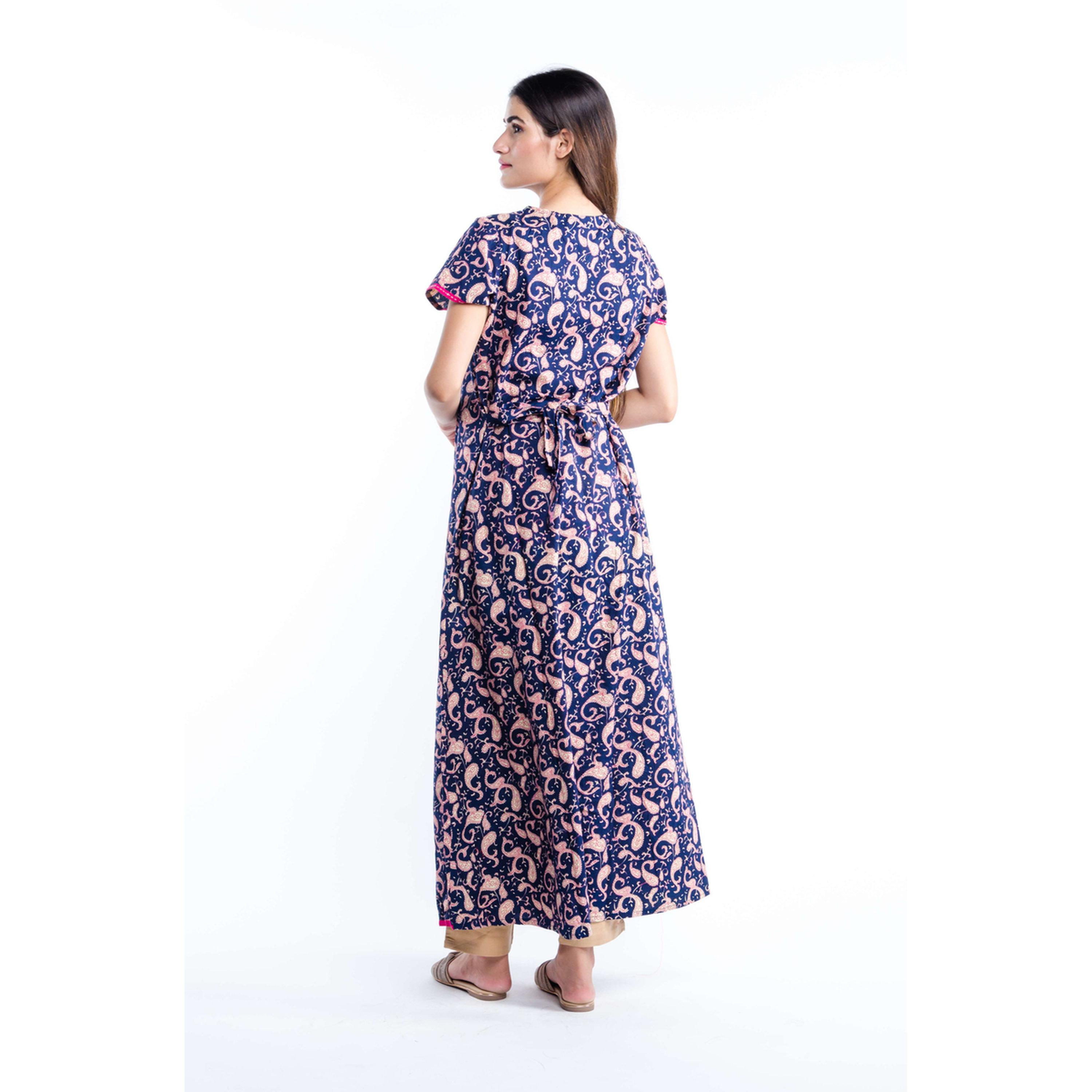 قميص نوم بأكمام قصيرة وطبعة بيزلي بلون أزرق-women-clothing-nightwear-nighties-image-2