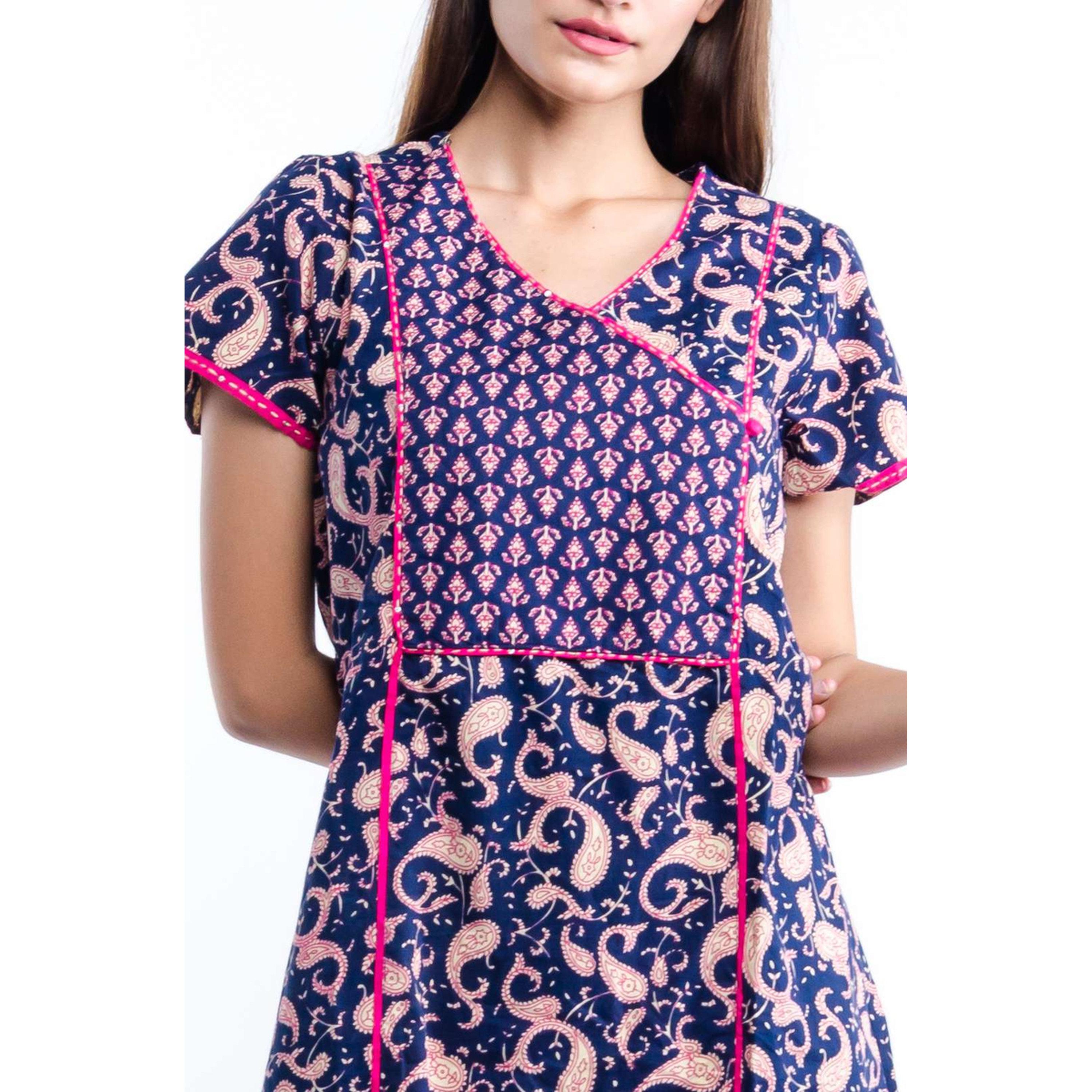 قميص نوم بأكمام قصيرة وطبعة بيزلي بلون أزرق-women-clothing-nightwear-nighties-image-5