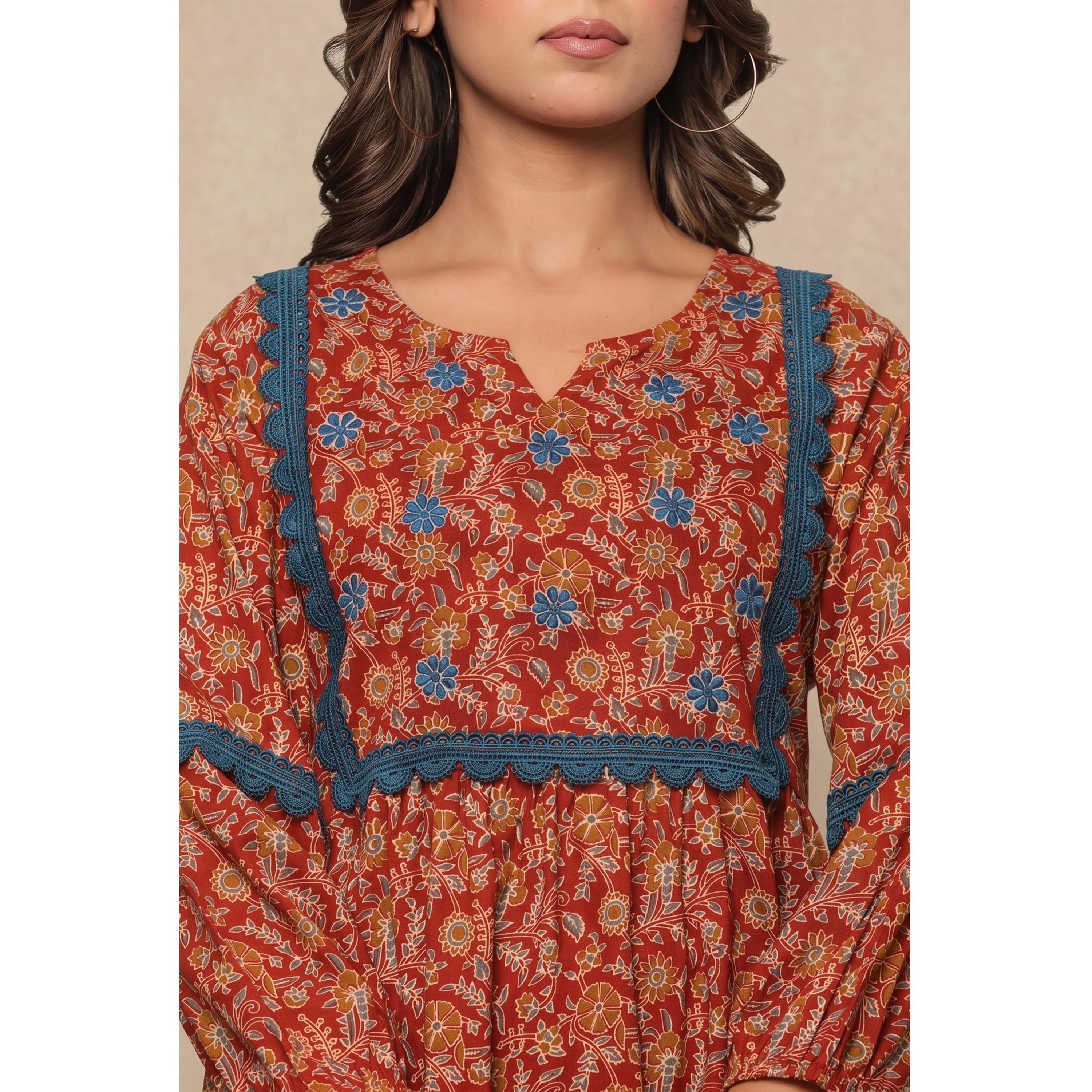 قميص نوم بأكمام طويلة وطبعة زهور صدئي-women-clothing-nightwear-nighties-image-6
