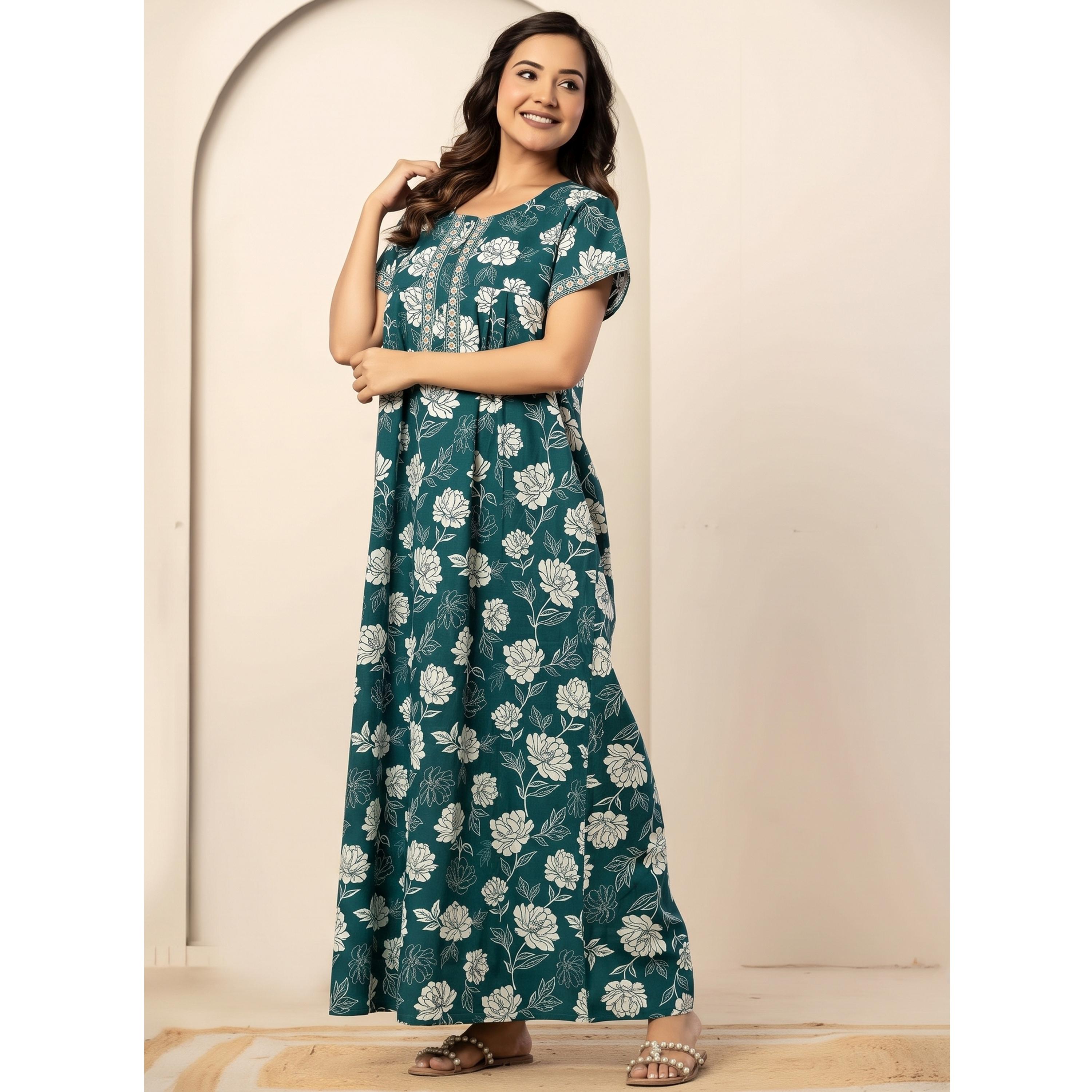 قميص نوم قطن بأكمام قصيرة وطبعة زهور تيل-women-clothing-nightwear-nighties-image-2