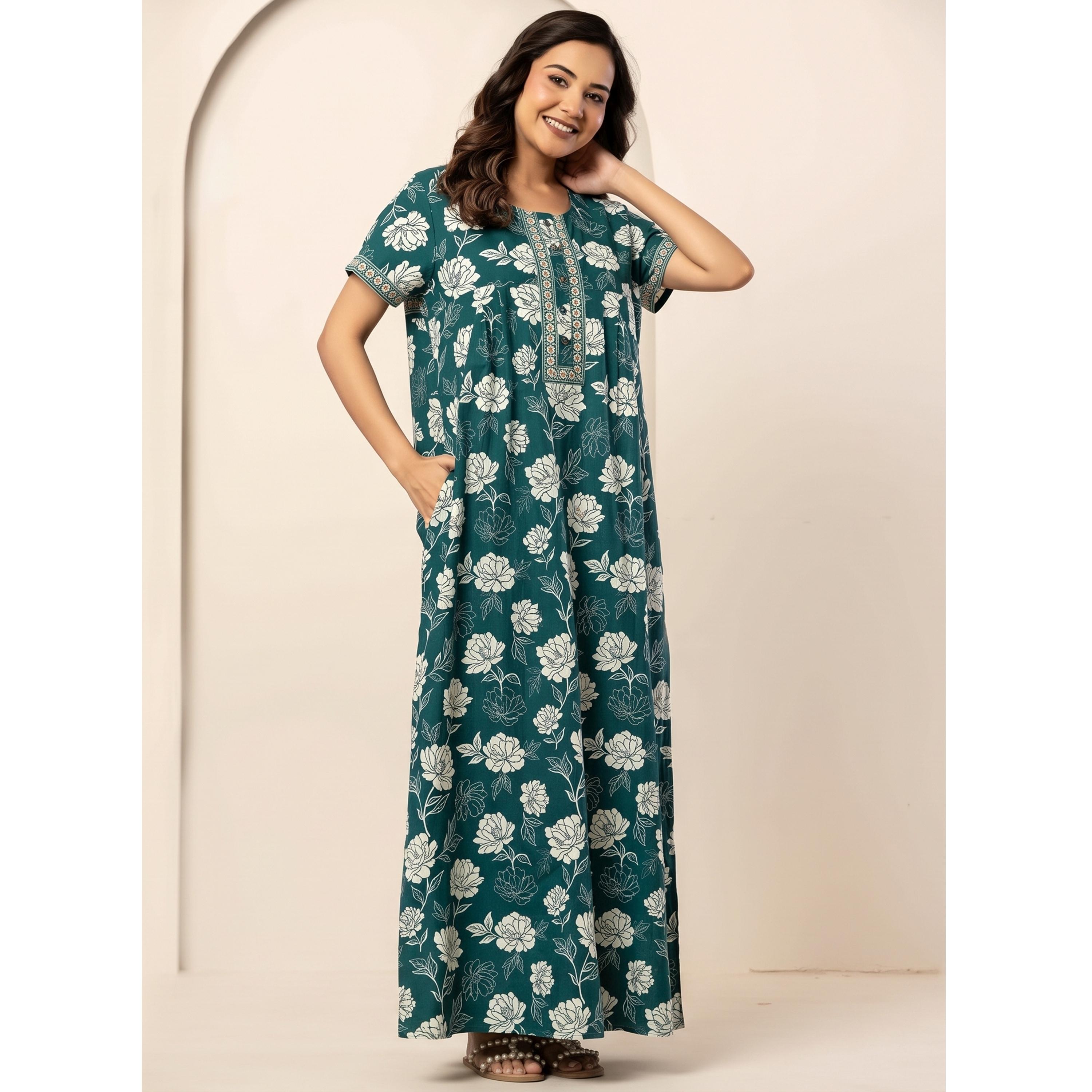 قميص نوم قطن بأكمام قصيرة وطبعة زهور تيل-women-clothing-nightwear-nighties-image-3