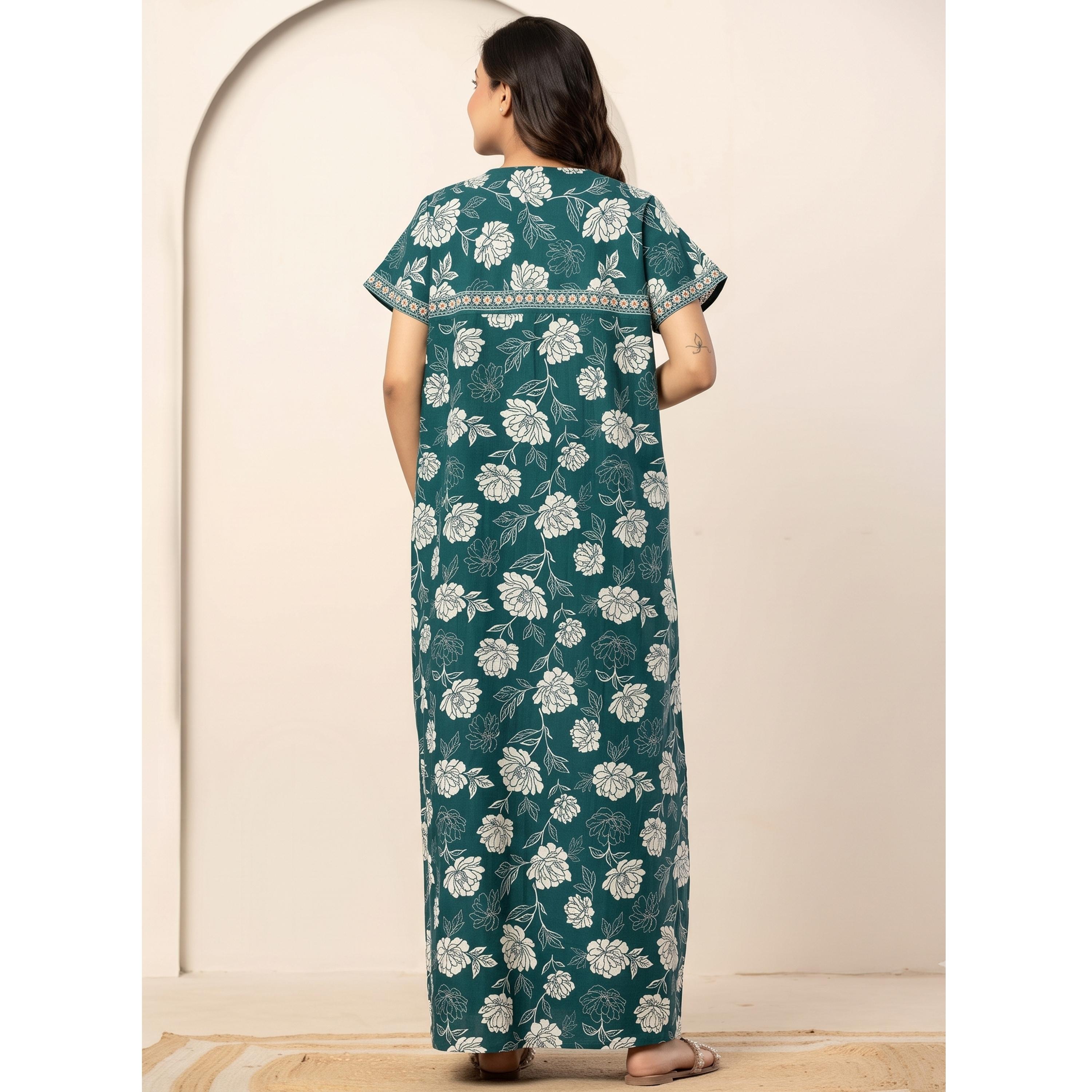 قميص نوم قطن بأكمام قصيرة وطبعة زهور تيل-women-clothing-nightwear-nighties-image-4