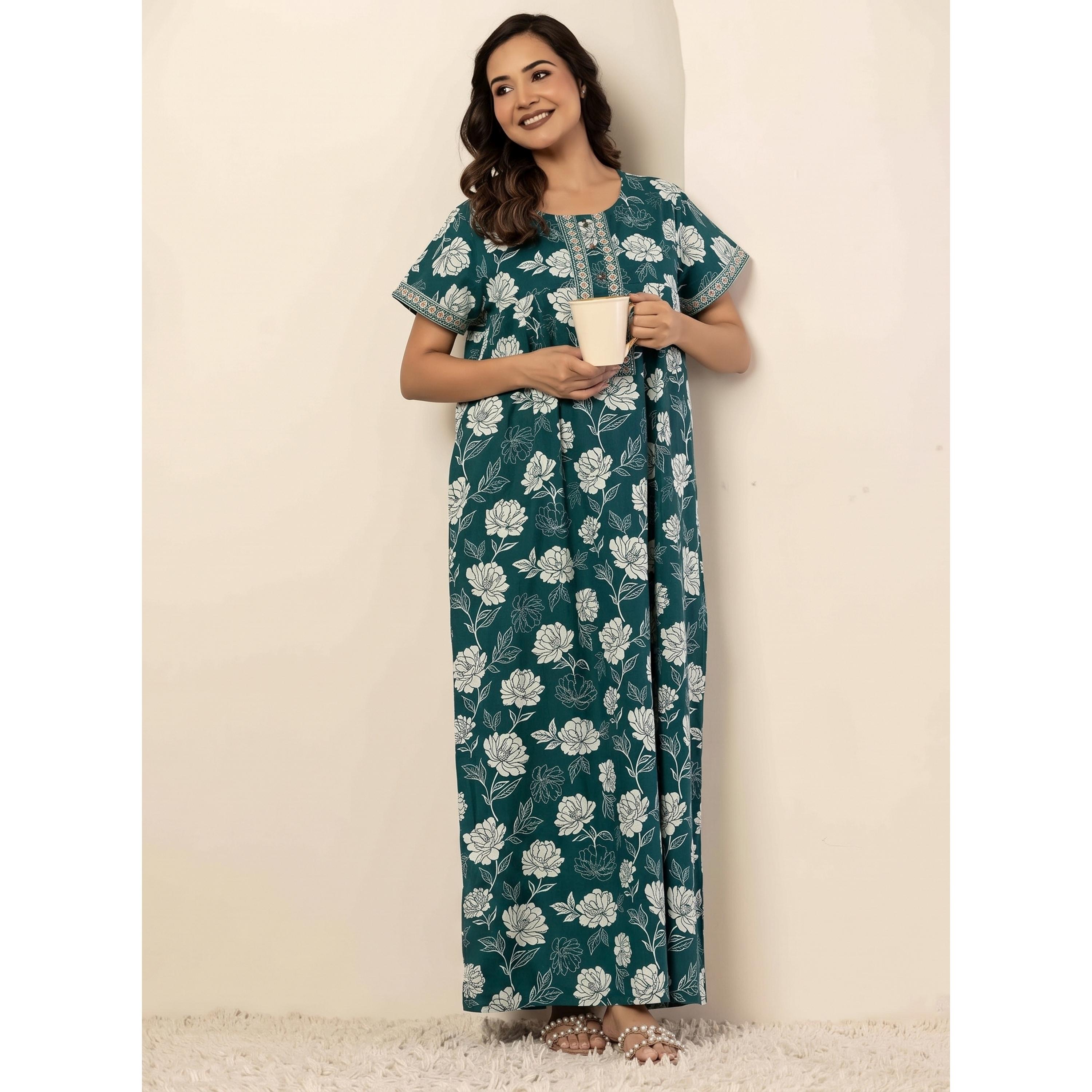 قميص نوم قطن بأكمام قصيرة وطبعة زهور تيل-women-clothing-nightwear-nighties-image-5