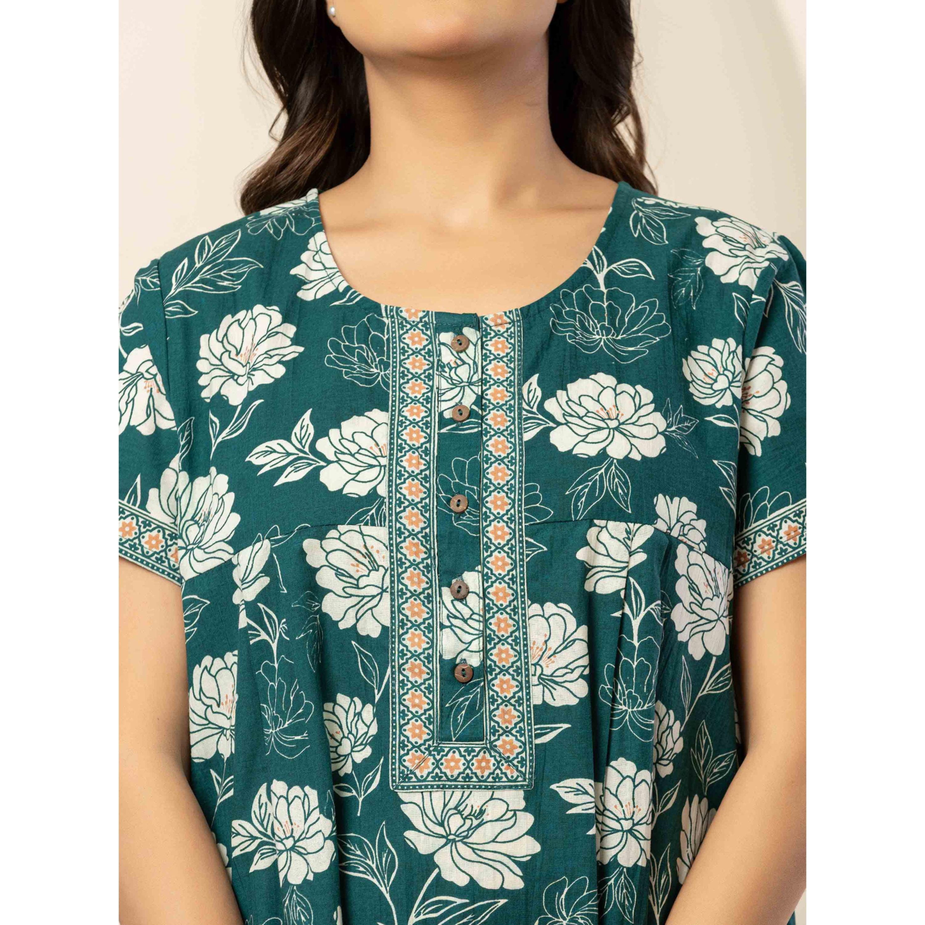 قميص نوم قطن بأكمام قصيرة وطبعة زهور تيل-women-clothing-nightwear-nighties-image-6