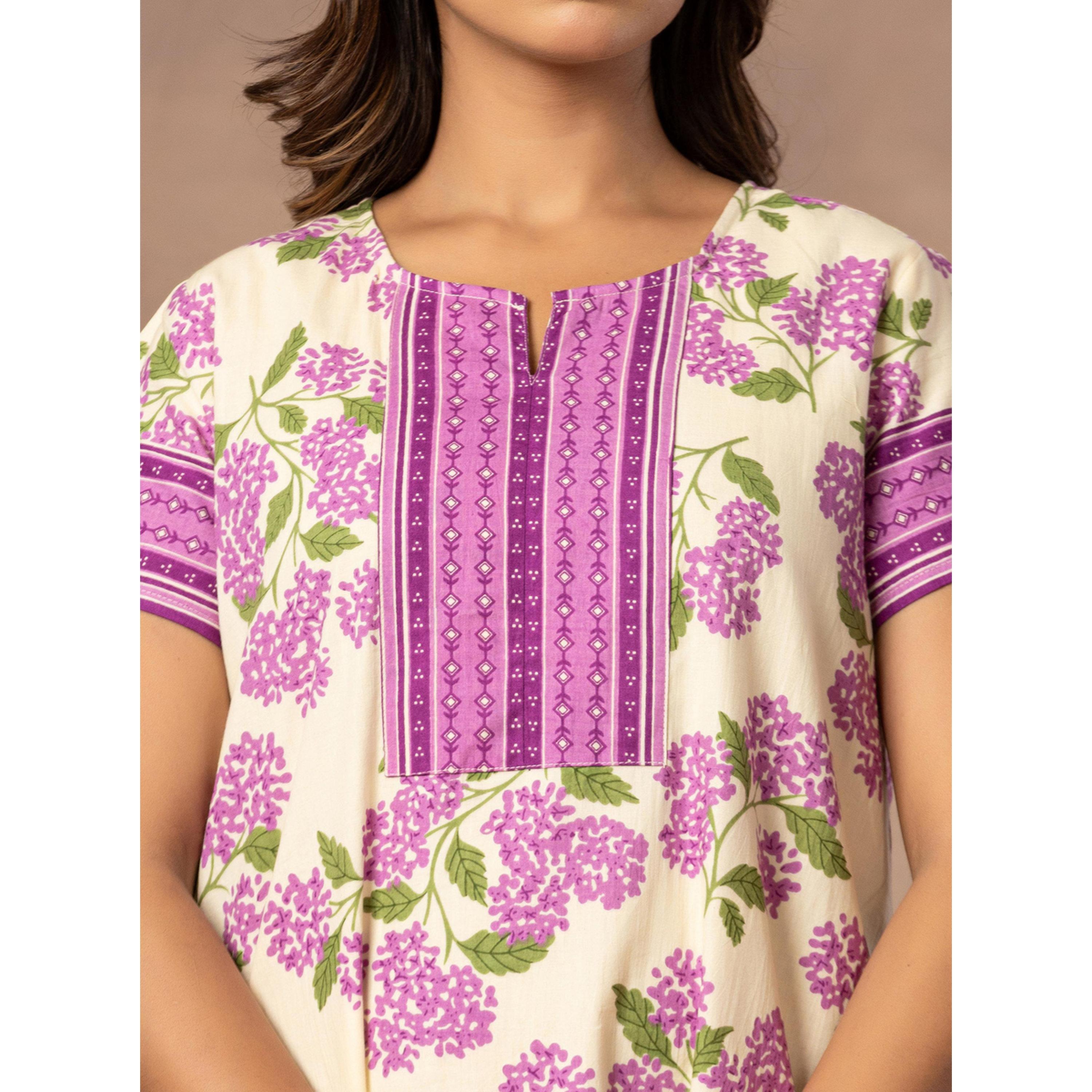 قميص نوم قطن بأكمام قصيرة وطبعة أزهار بلون أبيض-women-clothing-nightwear-nighties-image-6