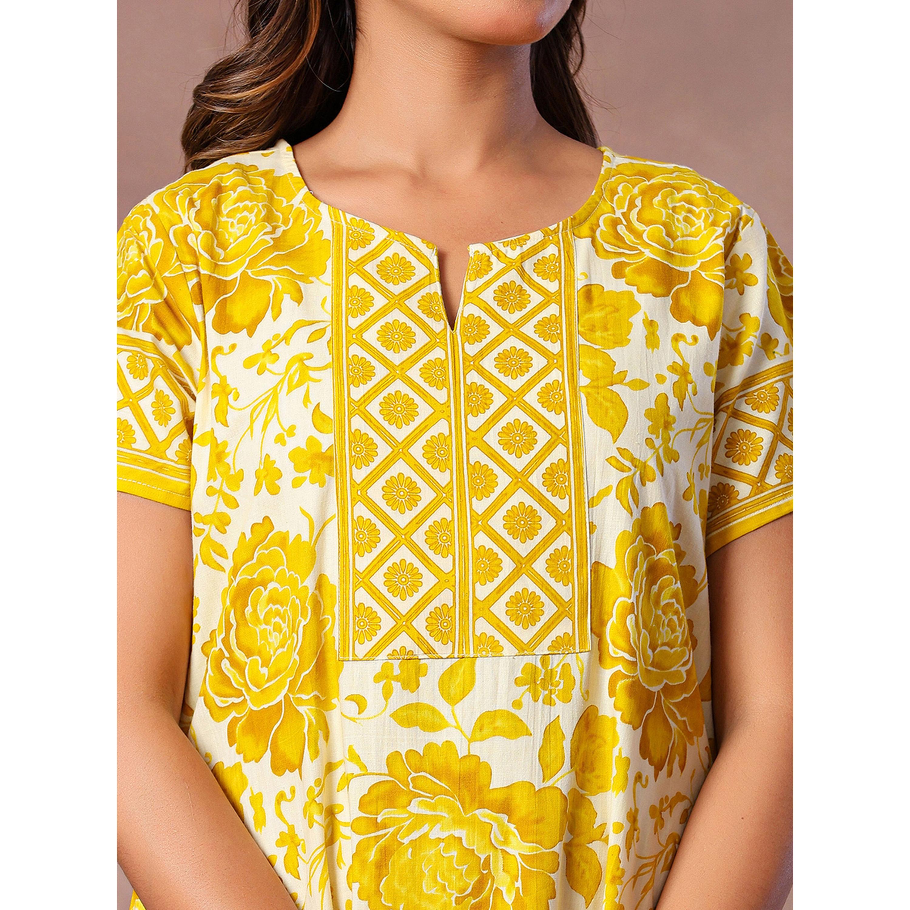 قميص نوم قفطان قطن بأكمام قصيرة وطبعة زهور أصفر-women-clothing-nightwear-nighties-image-6
