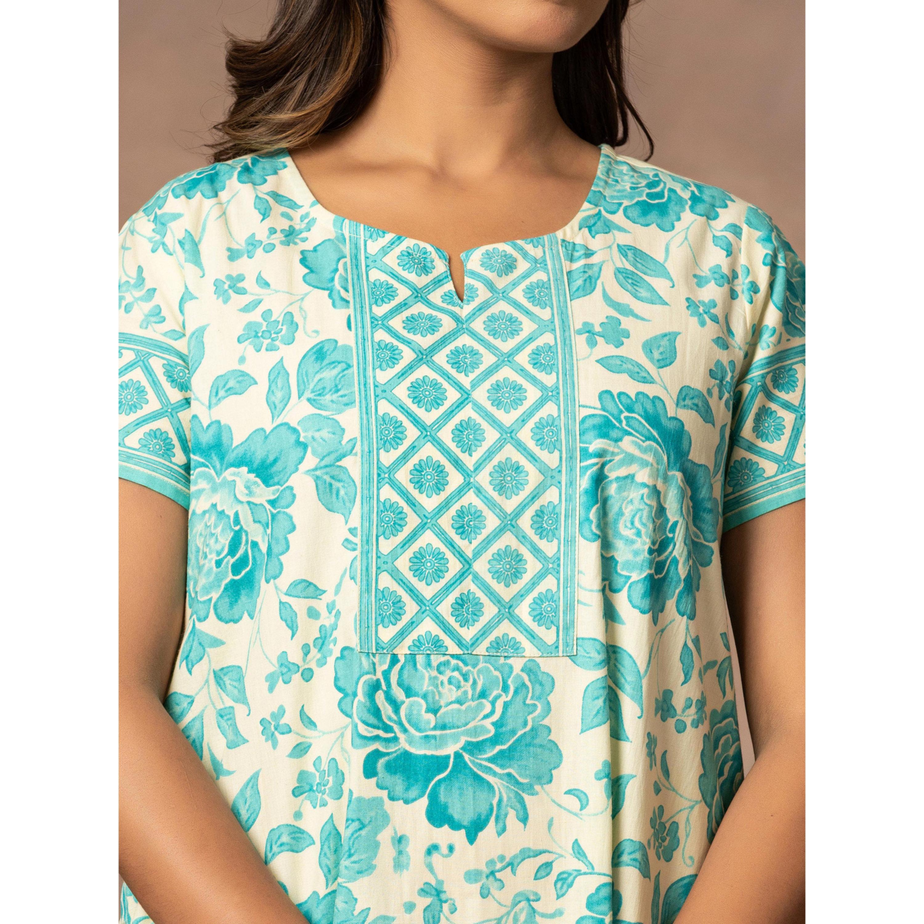 قميص نوم قطن بأكمام قصيرة وطبعة زهور أزرق-women-clothing-nightwear-nighties-image-6