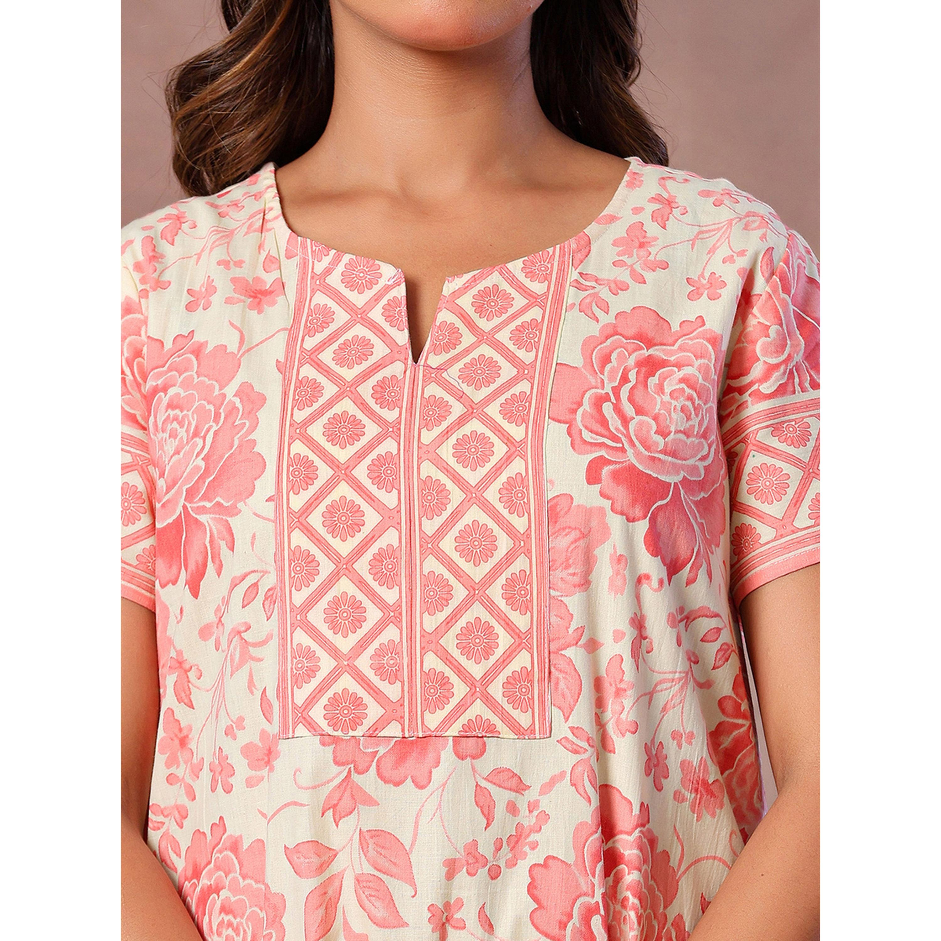 قميص نوم قطن بأكمام قصيرة وطبعة زهور وردي-women-clothing-nightwear-nighties-image-6