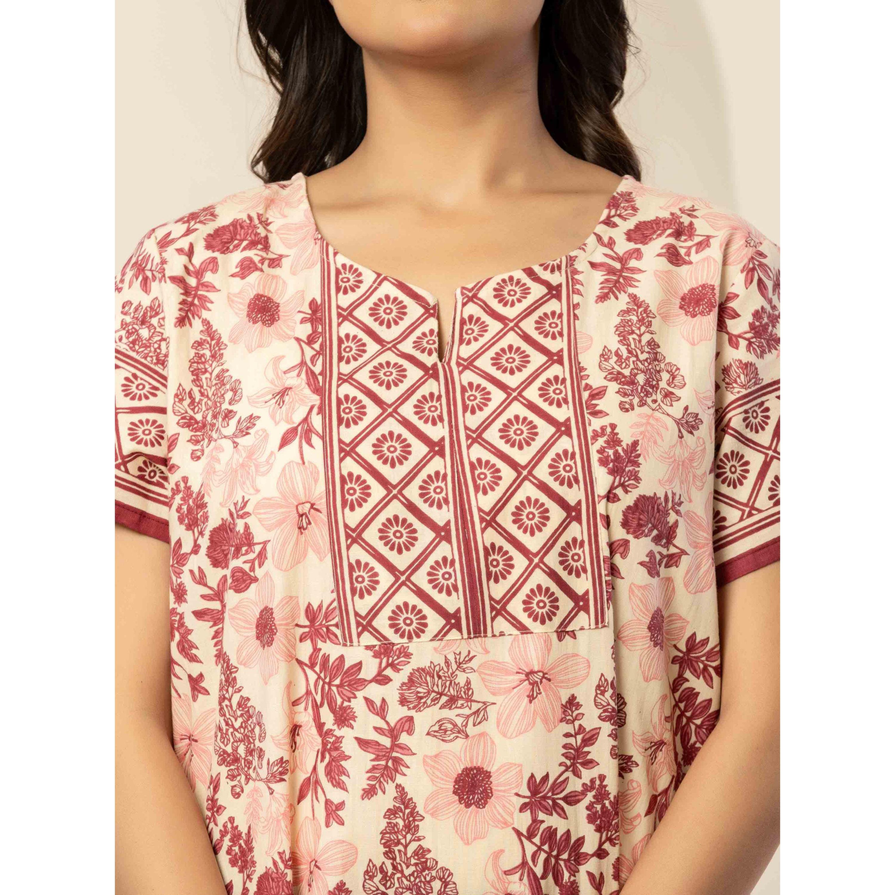 قميص نوم قطن بقصة مريحة وطبعة أزهار بلون وردي-women-clothing-nightwear-nighties-image-6
