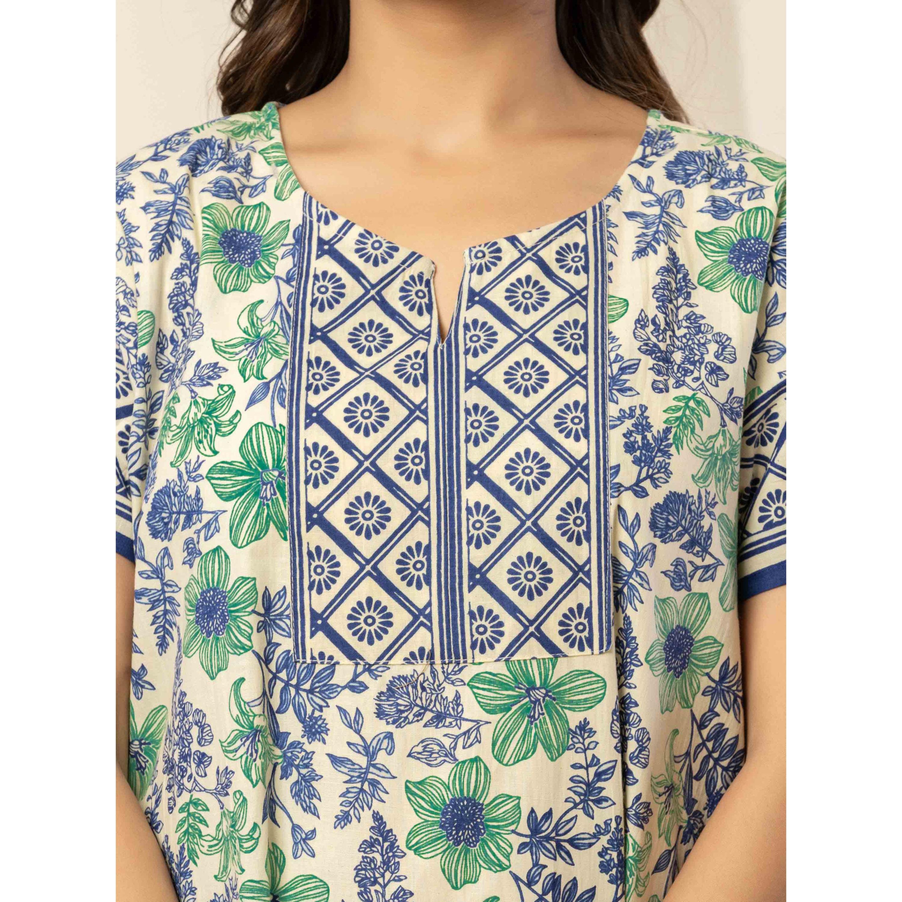 قميص نوم قطن بأكمام قصيرة وطبعة أزهار بلون أزرق-women-clothing-nightwear-nighties-image-6