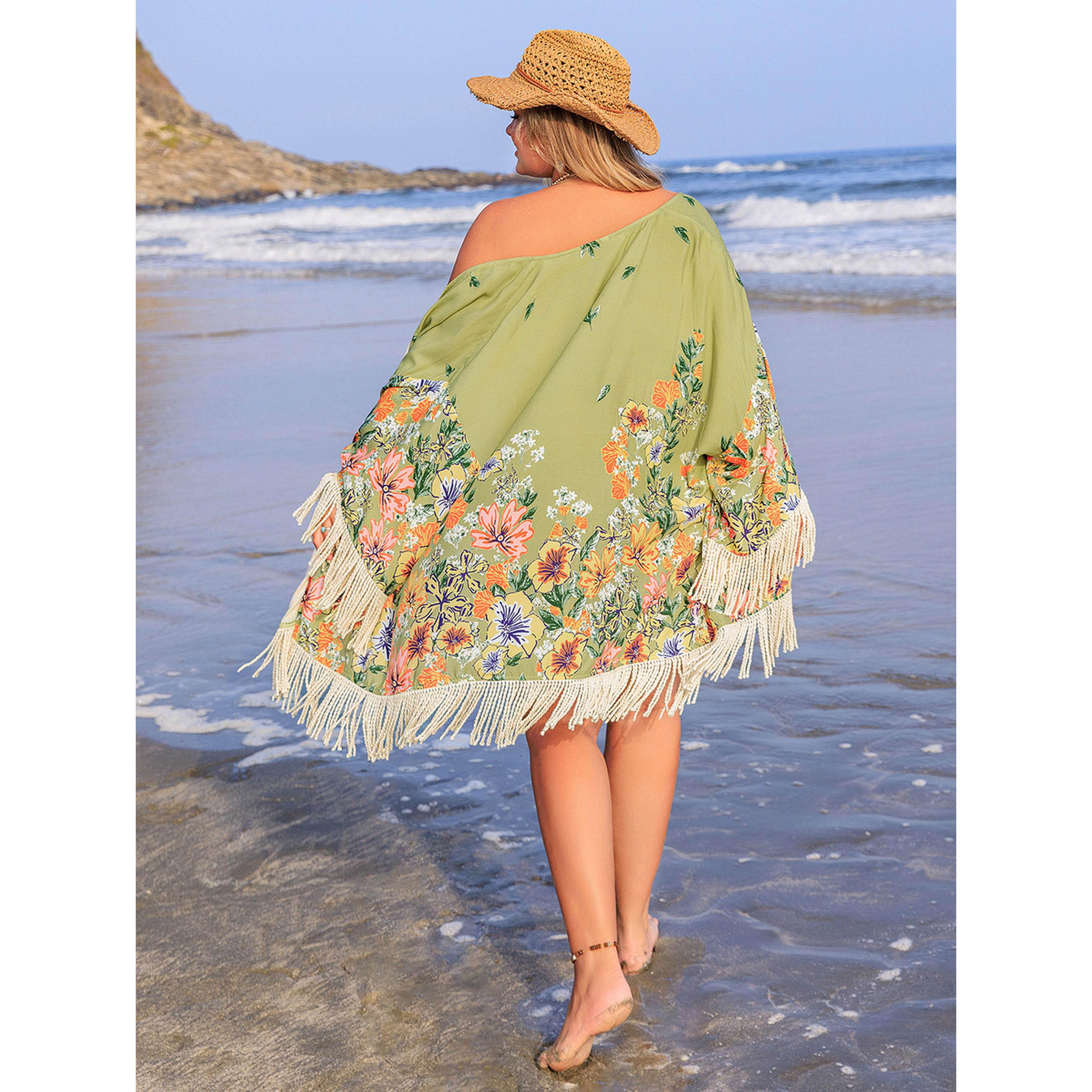 Take Two Plus Size Green Floral Kimono With Tassels-women-clothing-coatsandjackets-jackets-image-2