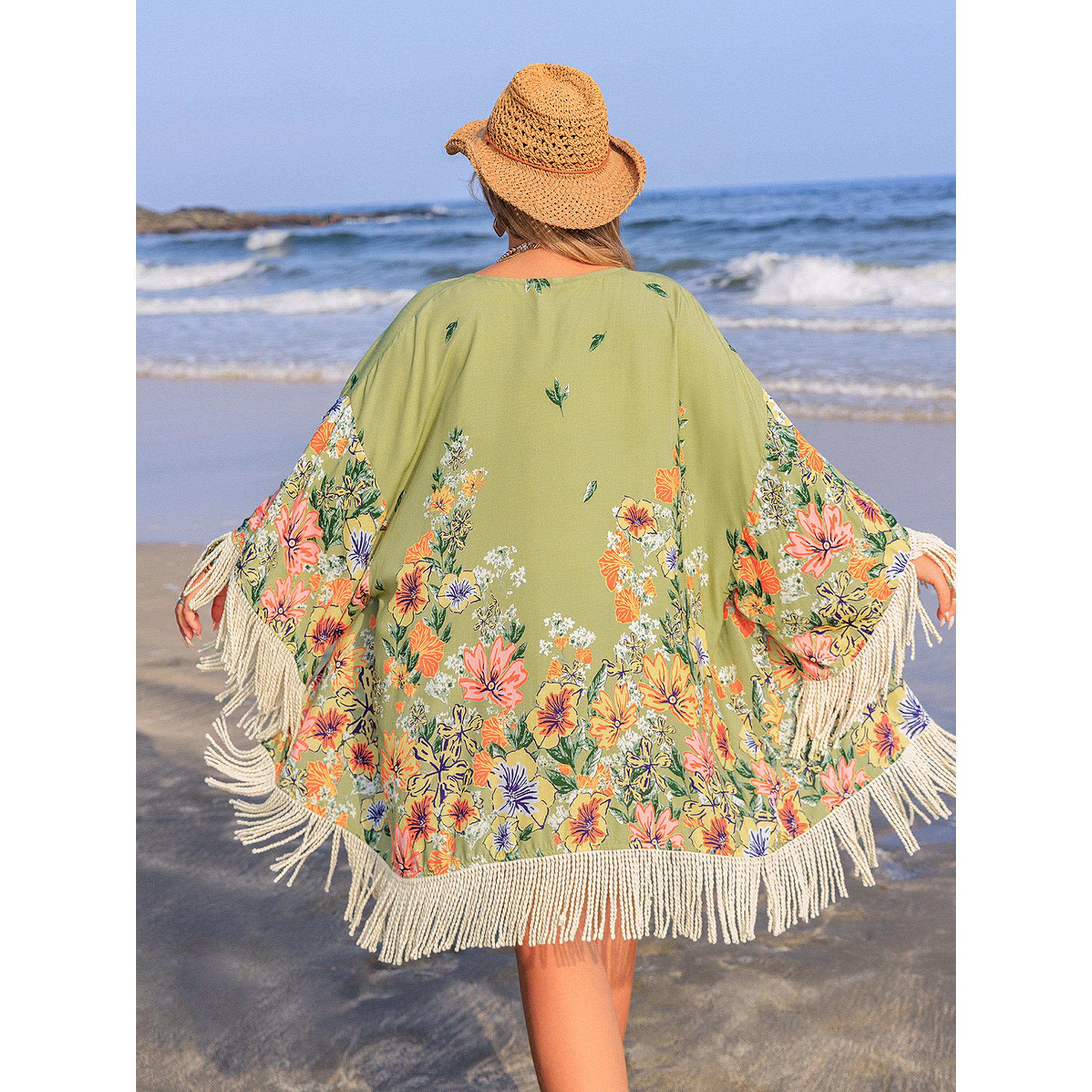 Take Two Plus Size Green Floral Kimono With Tassels-women-clothing-coatsandjackets-jackets-image-3