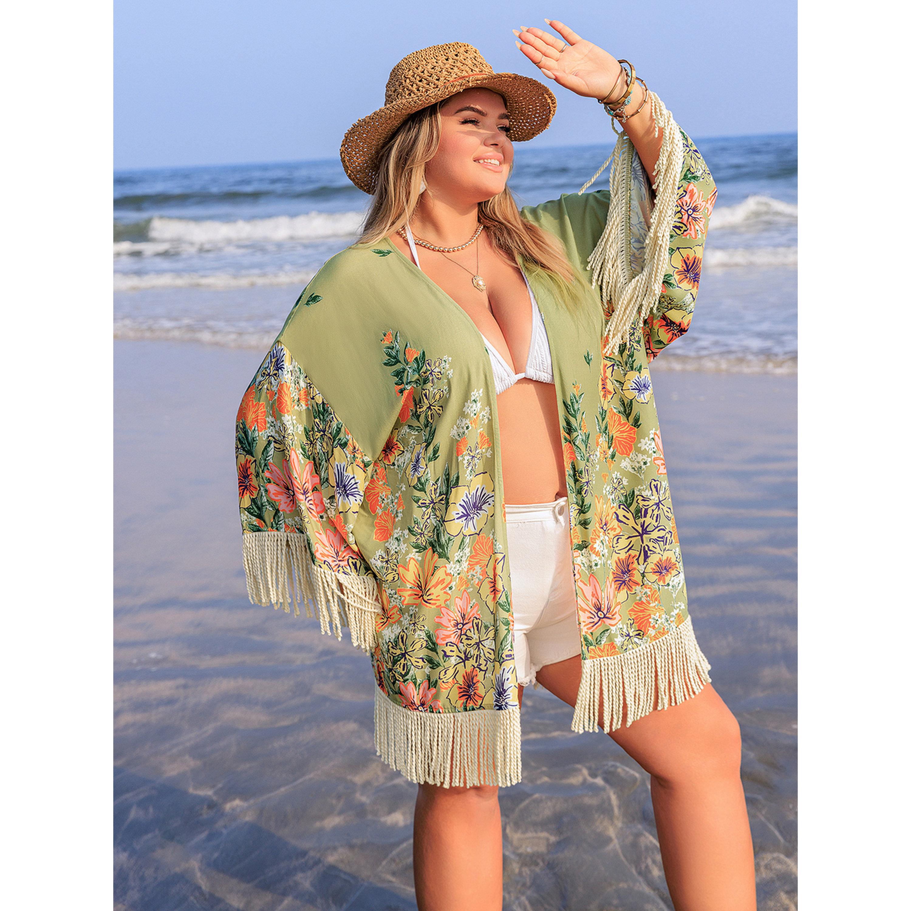 Take Two Plus Size Green Floral Kimono With Tassels-women-clothing-coatsandjackets-jackets-image-4