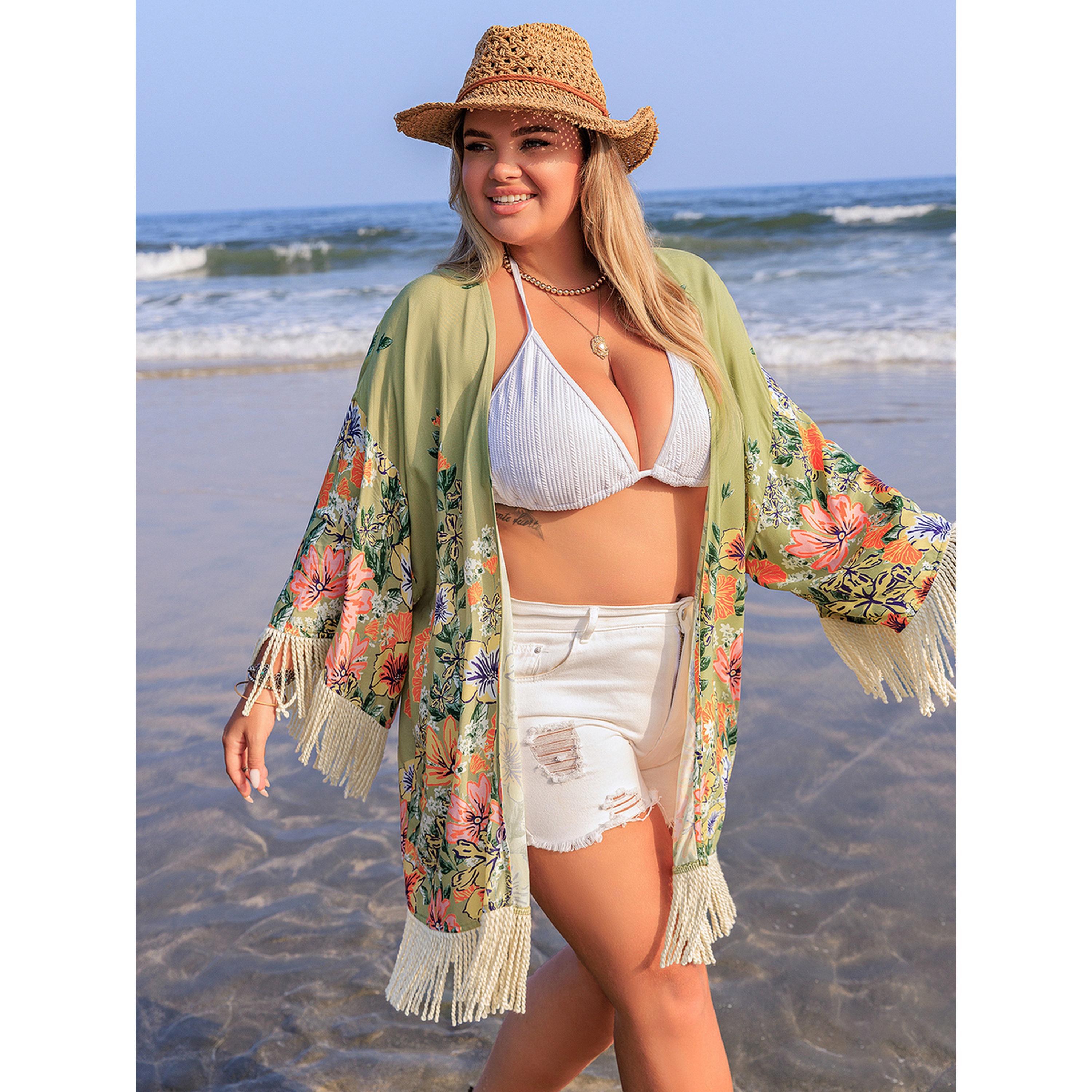 Take Two Plus Size Green Floral Kimono With Tassels-women-clothing-coatsandjackets-jackets-image-5