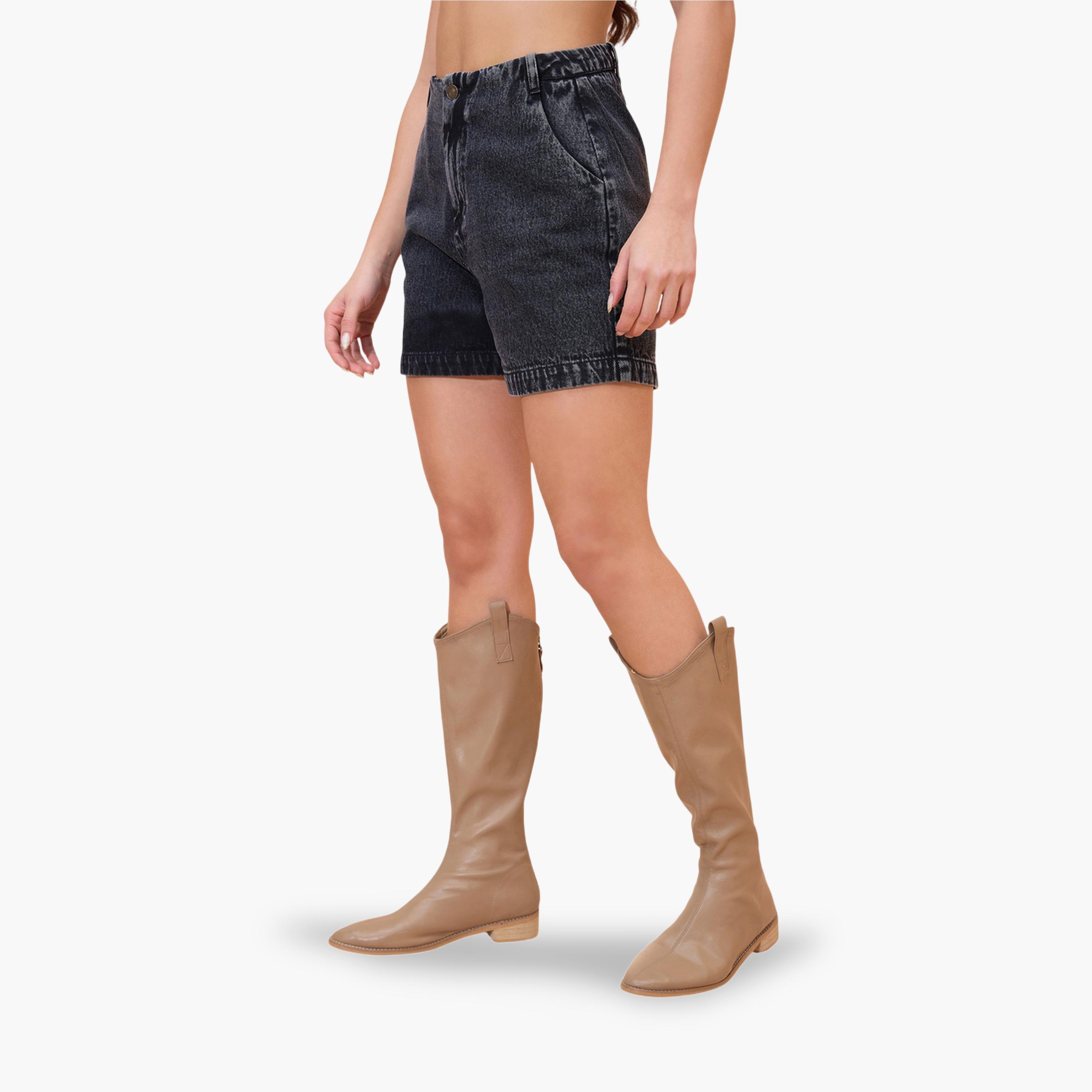 Sassafras X Styli Black Solid Washed Denim Shorts-women-clothing-shorts-image-3