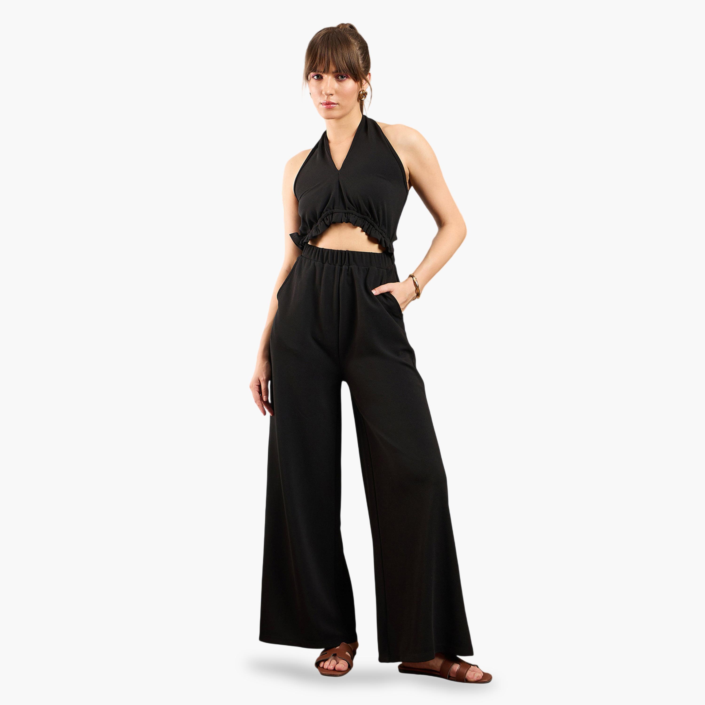 Sassafras X Styli Black Halter Neck Wide-Leg Jumpsuit-women-clothing-jumpsuits-image-1