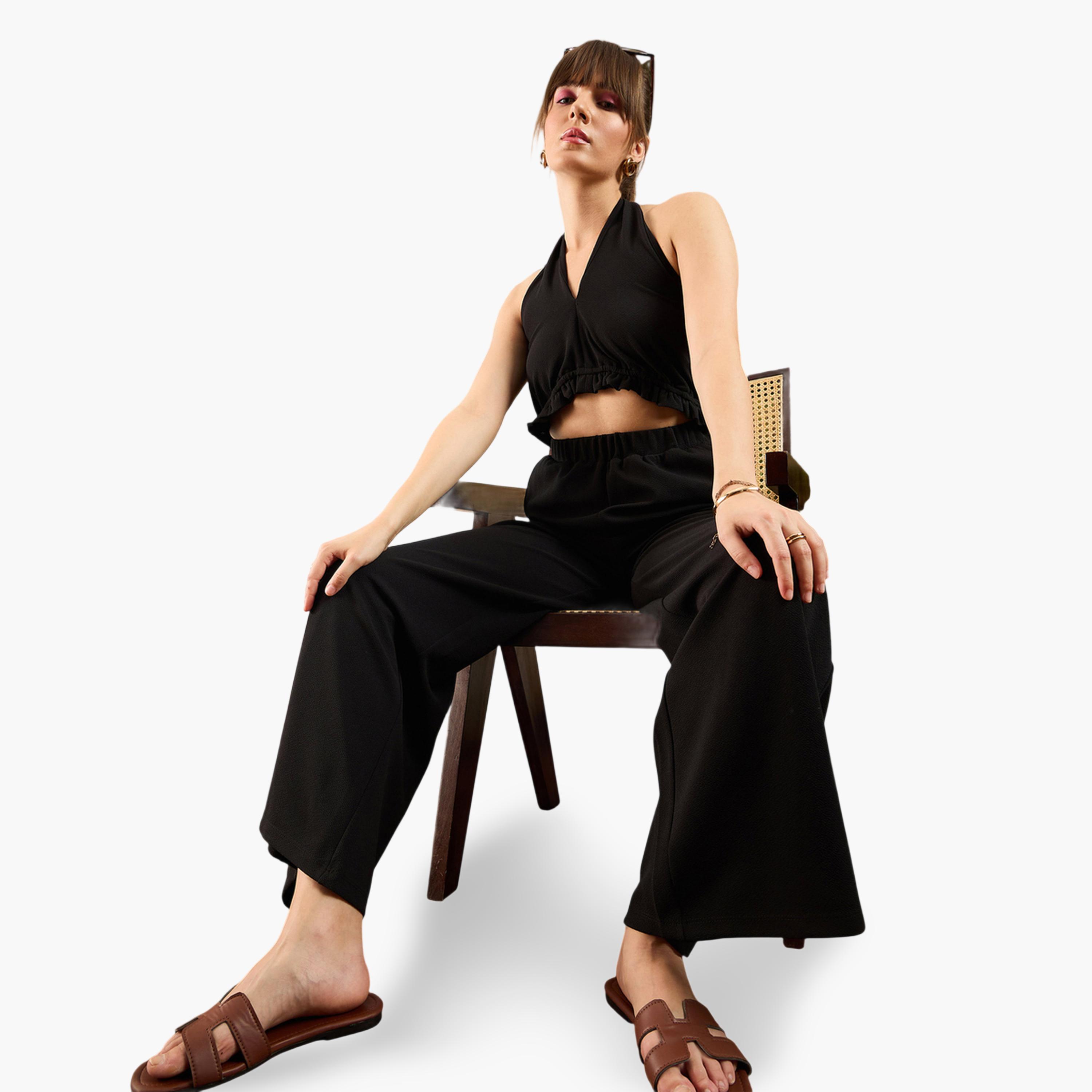 Sassafras X Styli Black Halter Neck Wide-Leg Jumpsuit-women-clothing-jumpsuits-image-2