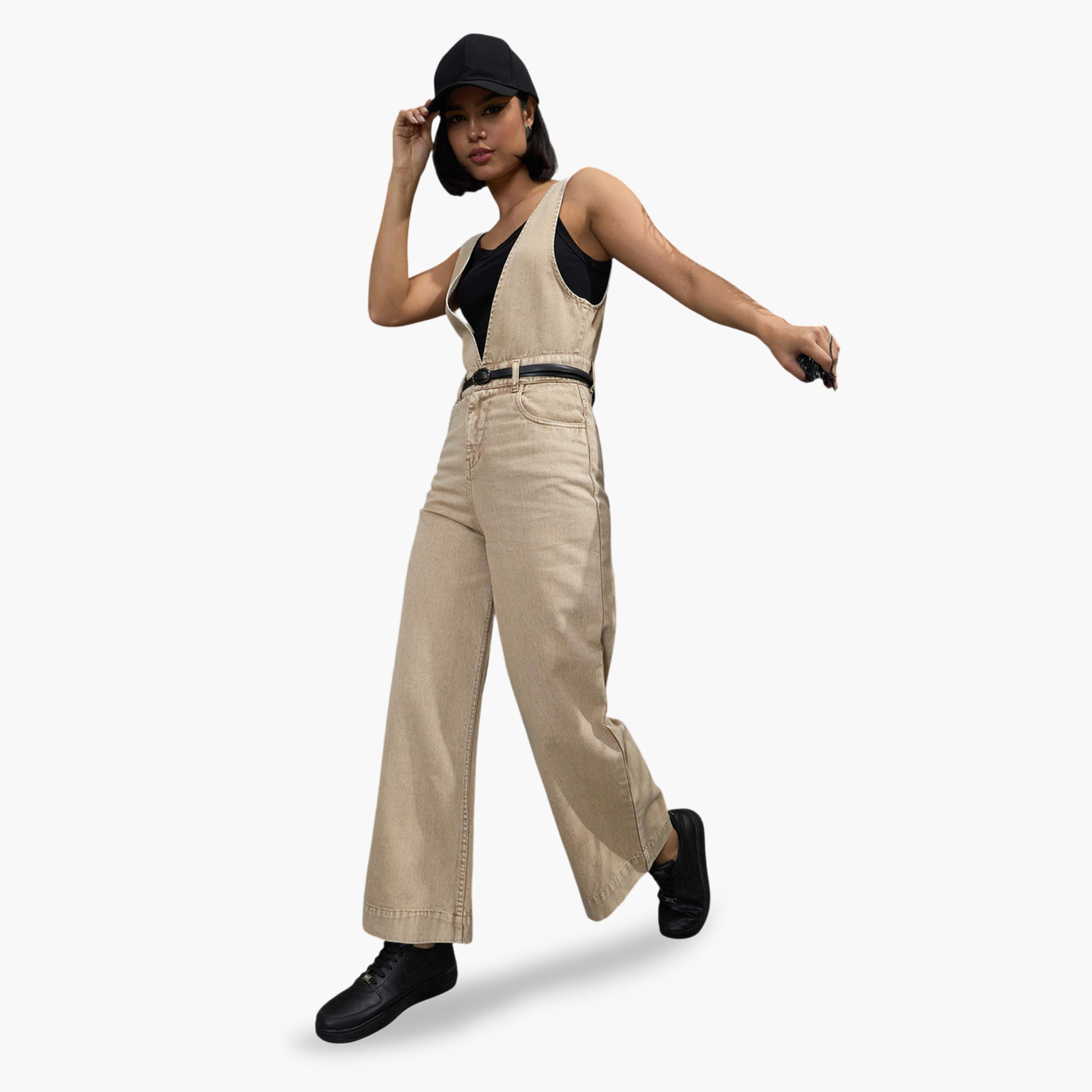 جمبسوت دنيم بأرجل واسعة باللون البيج-women-clothing-jumpsuits-image-2