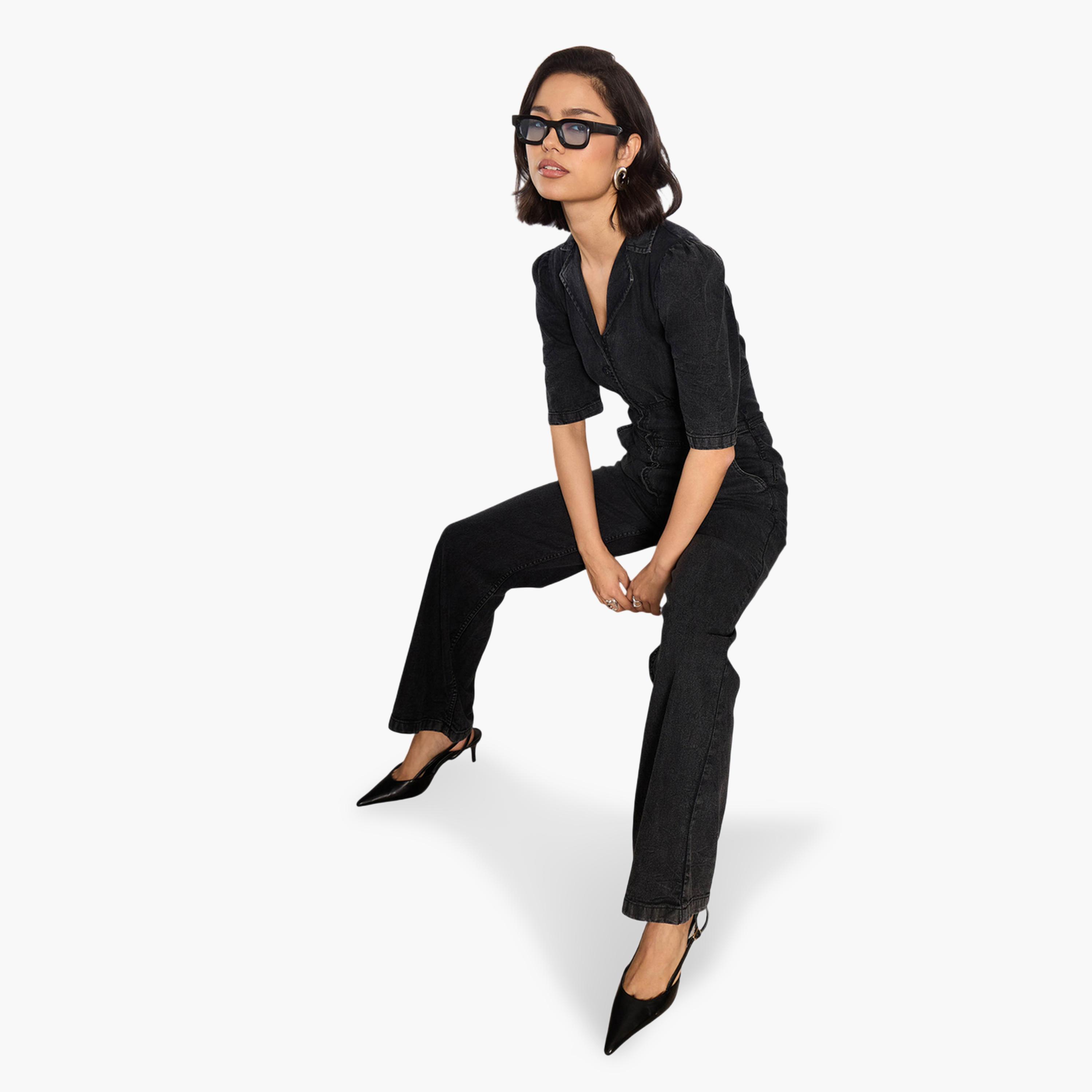 جمبسوت دنيم بياقة باللون الأسود-women-clothing-jumpsuits-image-2