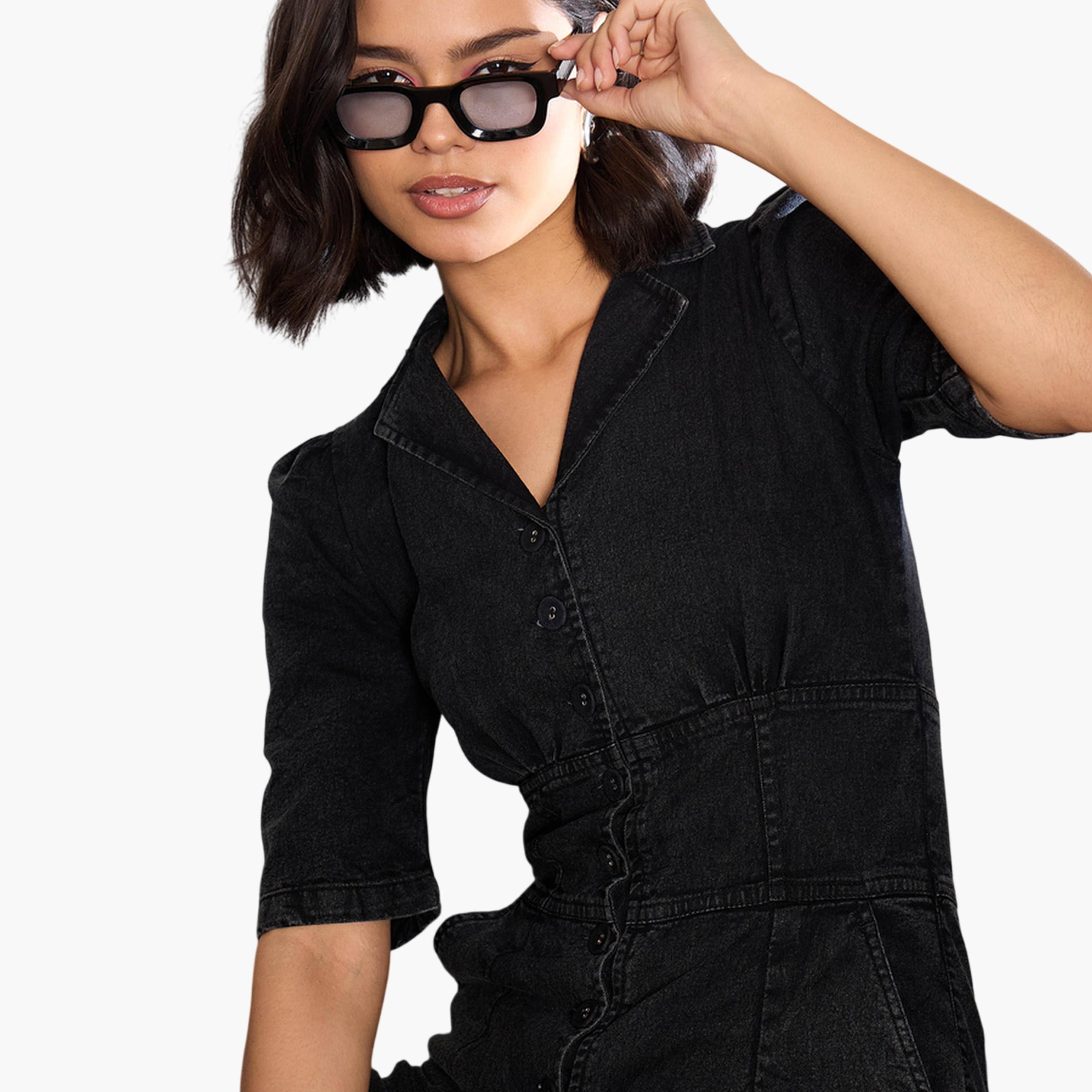 جمبسوت دنيم بياقة باللون الأسود-women-clothing-jumpsuits-image-4