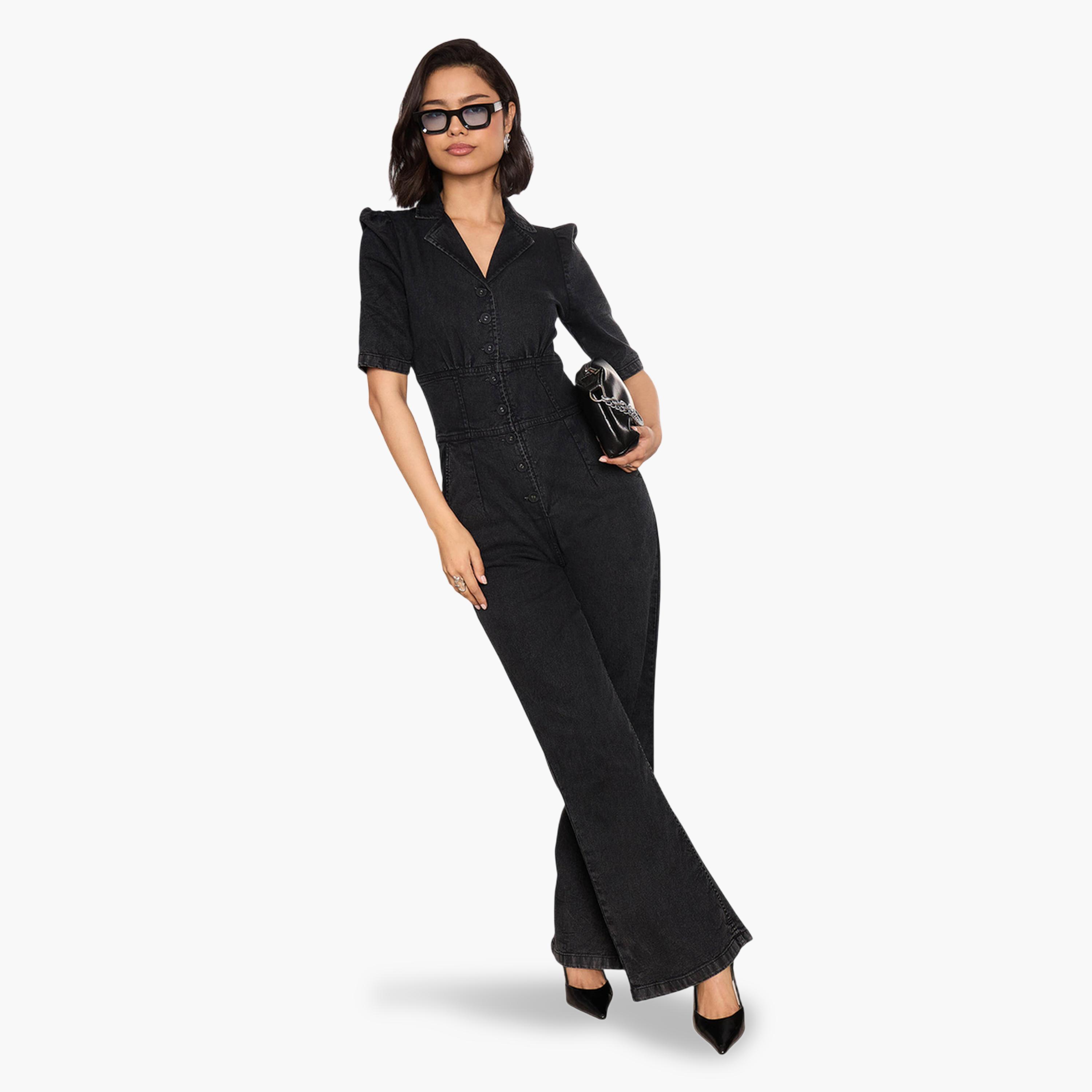 جمبسوت دنيم بياقة باللون الأسود-women-clothing-jumpsuits-image-6