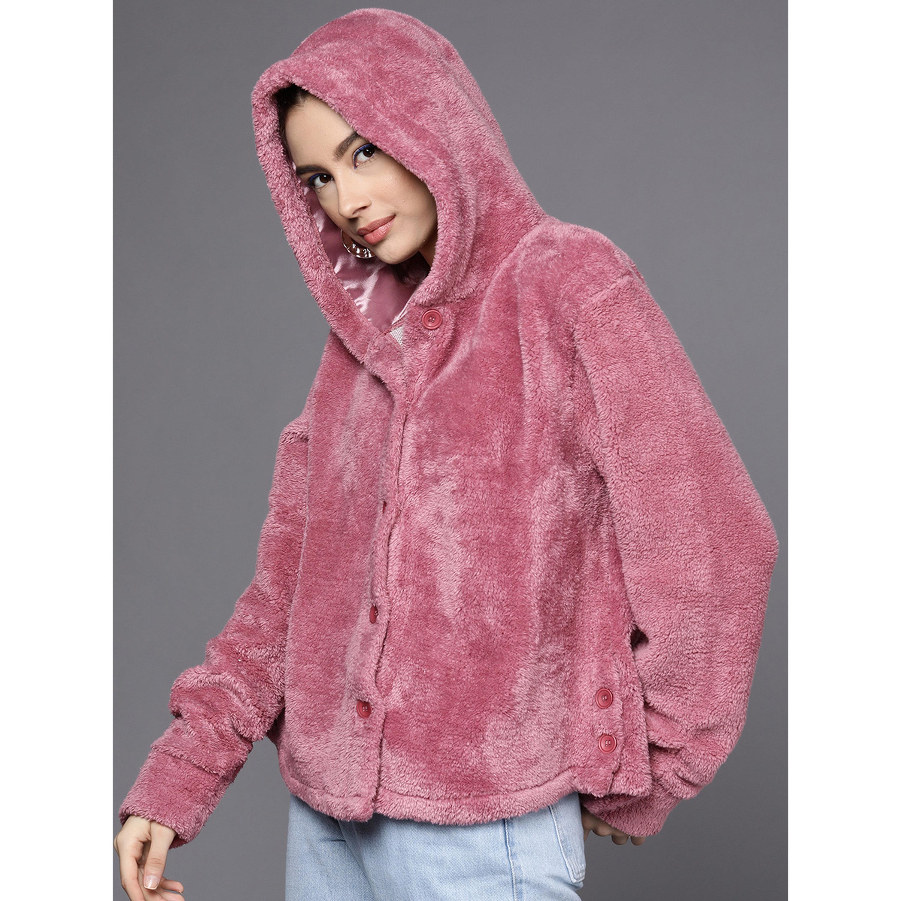 Sassafras X Styli Pink Faux Fur Longline Hooded Coat-women-winterwear-coatsandjackets-coats-image-1