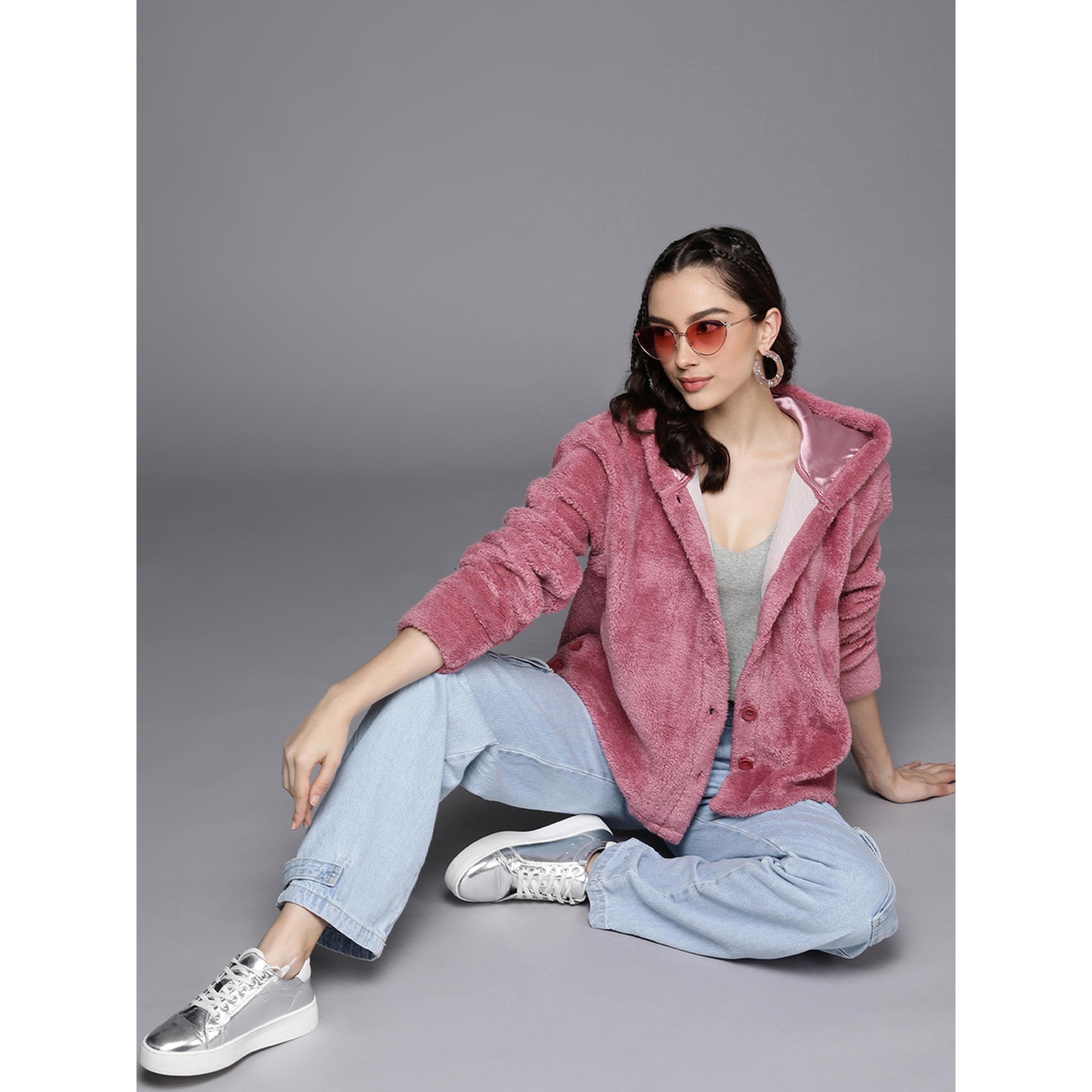 Sassafras X Styli Pink Faux Fur Longline Hooded Coat-women-winterwear-coatsandjackets-coats-image-2