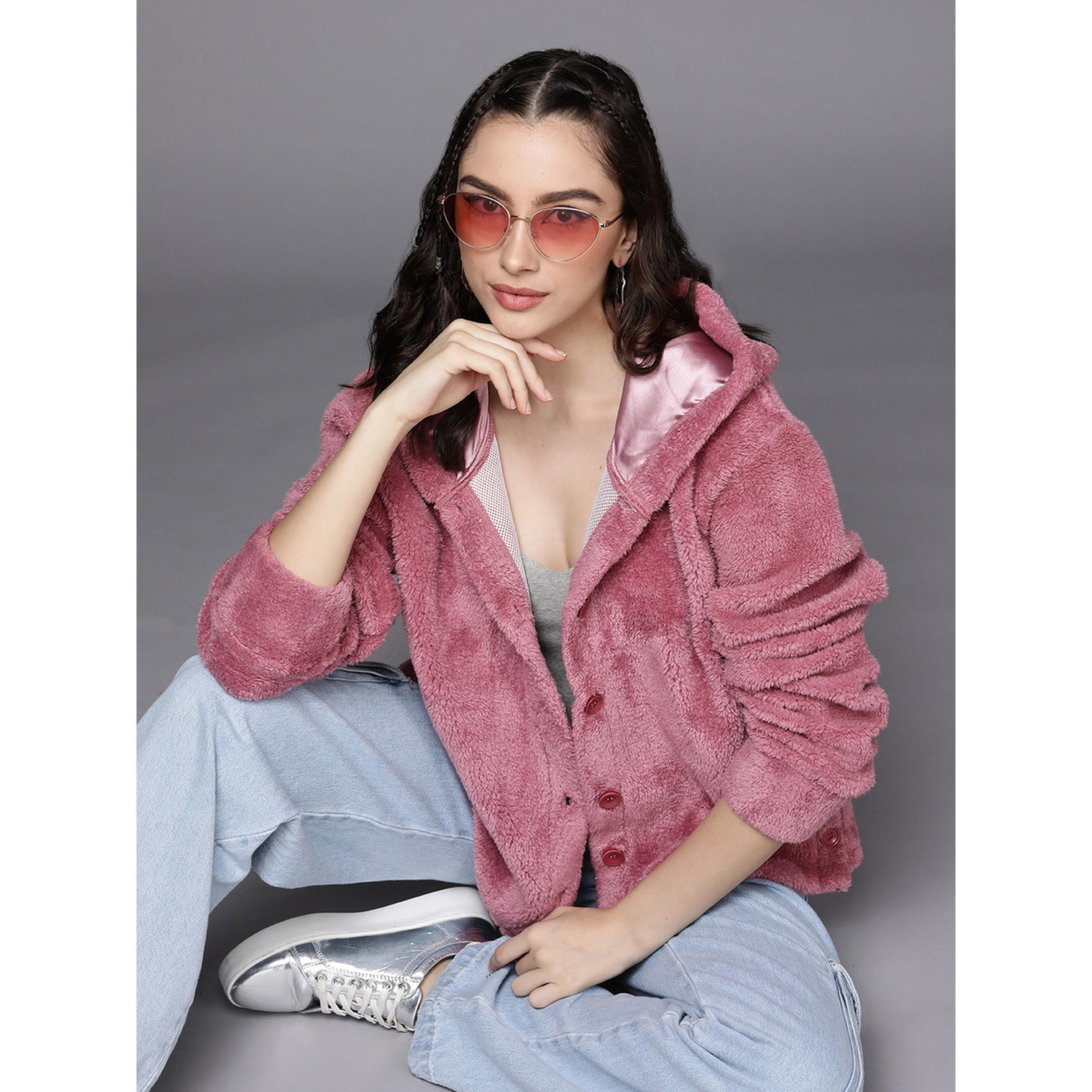 Sassafras X Styli Pink Faux Fur Longline Hooded Coat-women-winterwear-coatsandjackets-coats-image-3