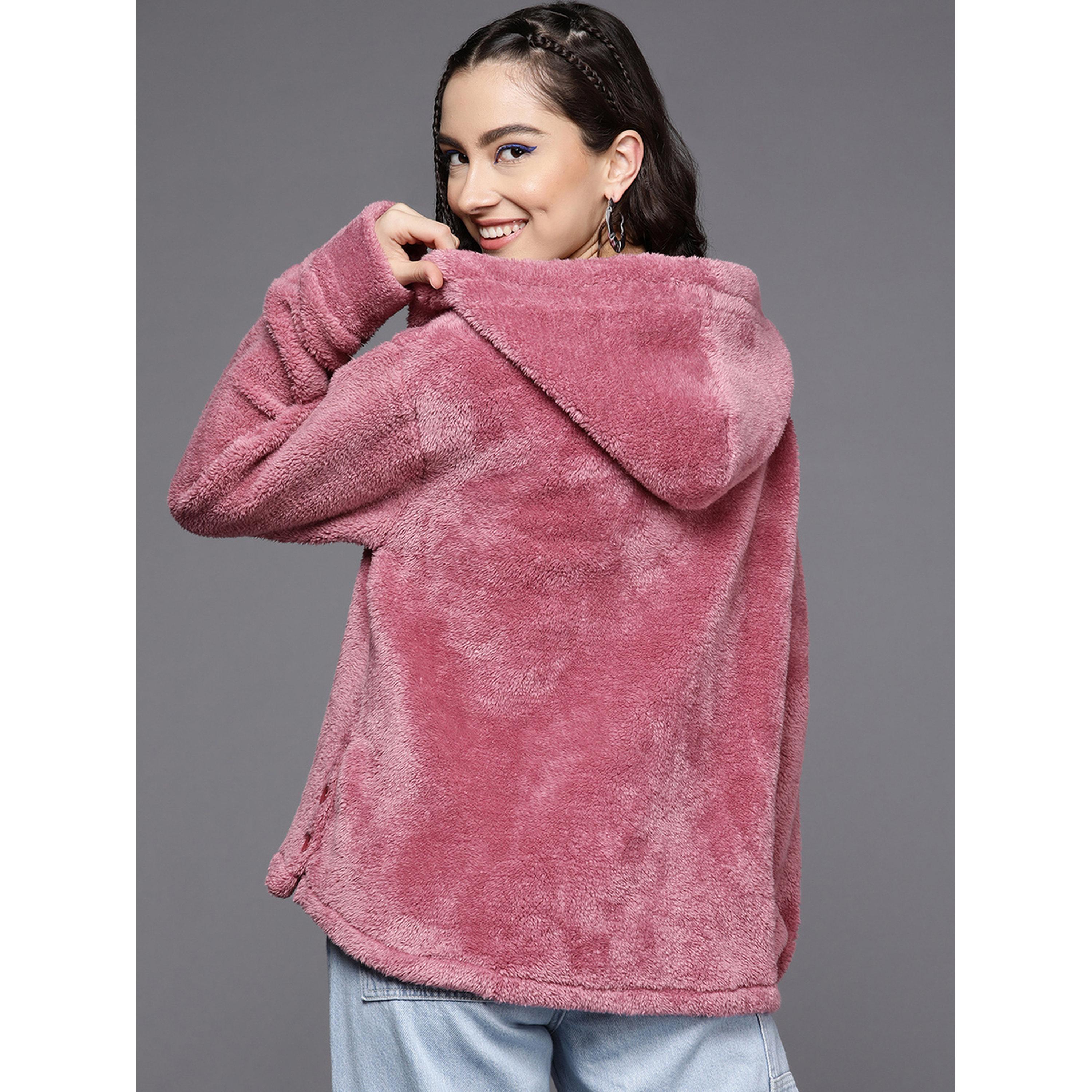 Sassafras X Styli Pink Faux Fur Longline Hooded Coat-women-winterwear-coatsandjackets-coats-image-4