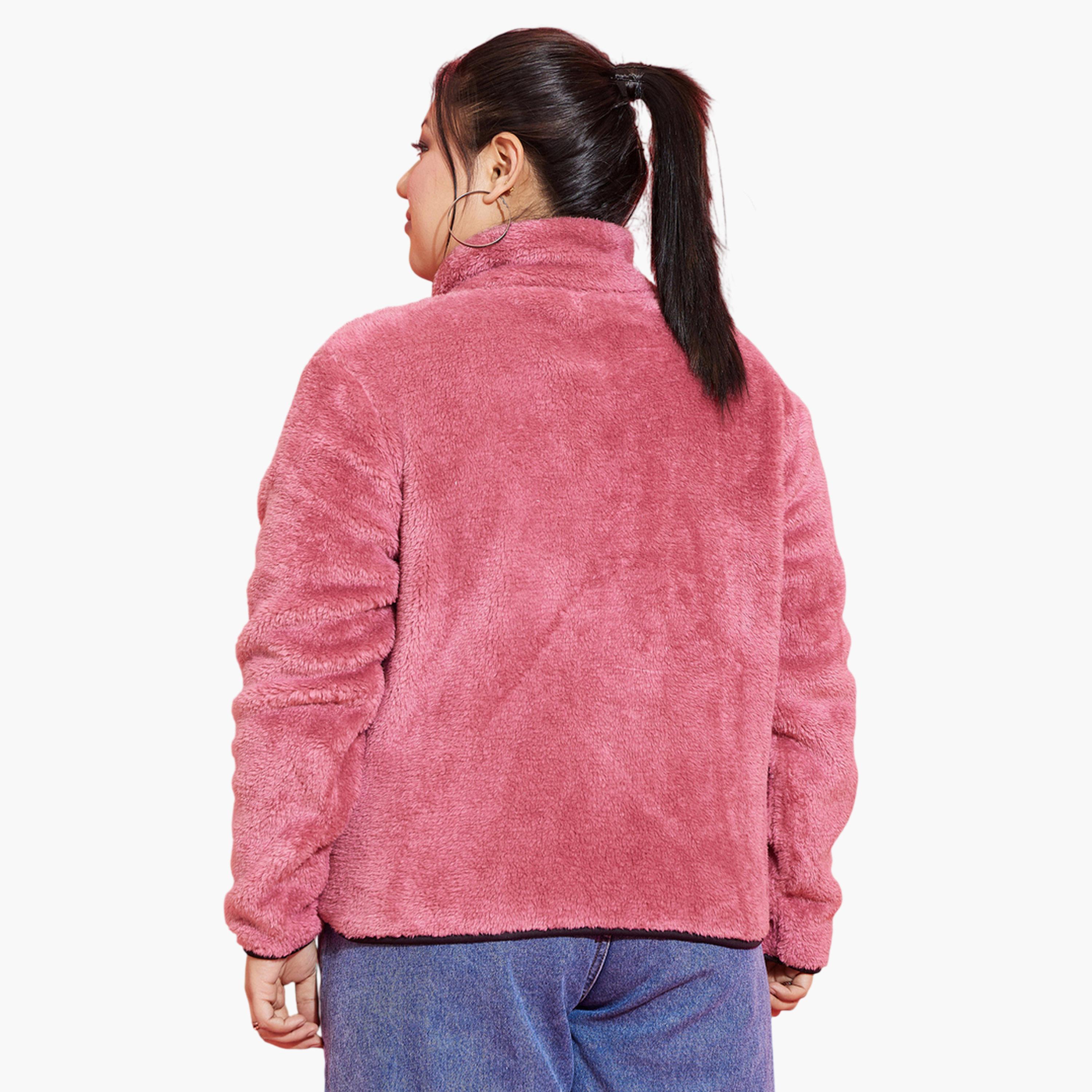 ساسافراس × ستايلي - جاكيت من الصوف الصناعي باللون الوردي بقصة عادية-women-winterwear-coatsandjackets-jackets-image-3