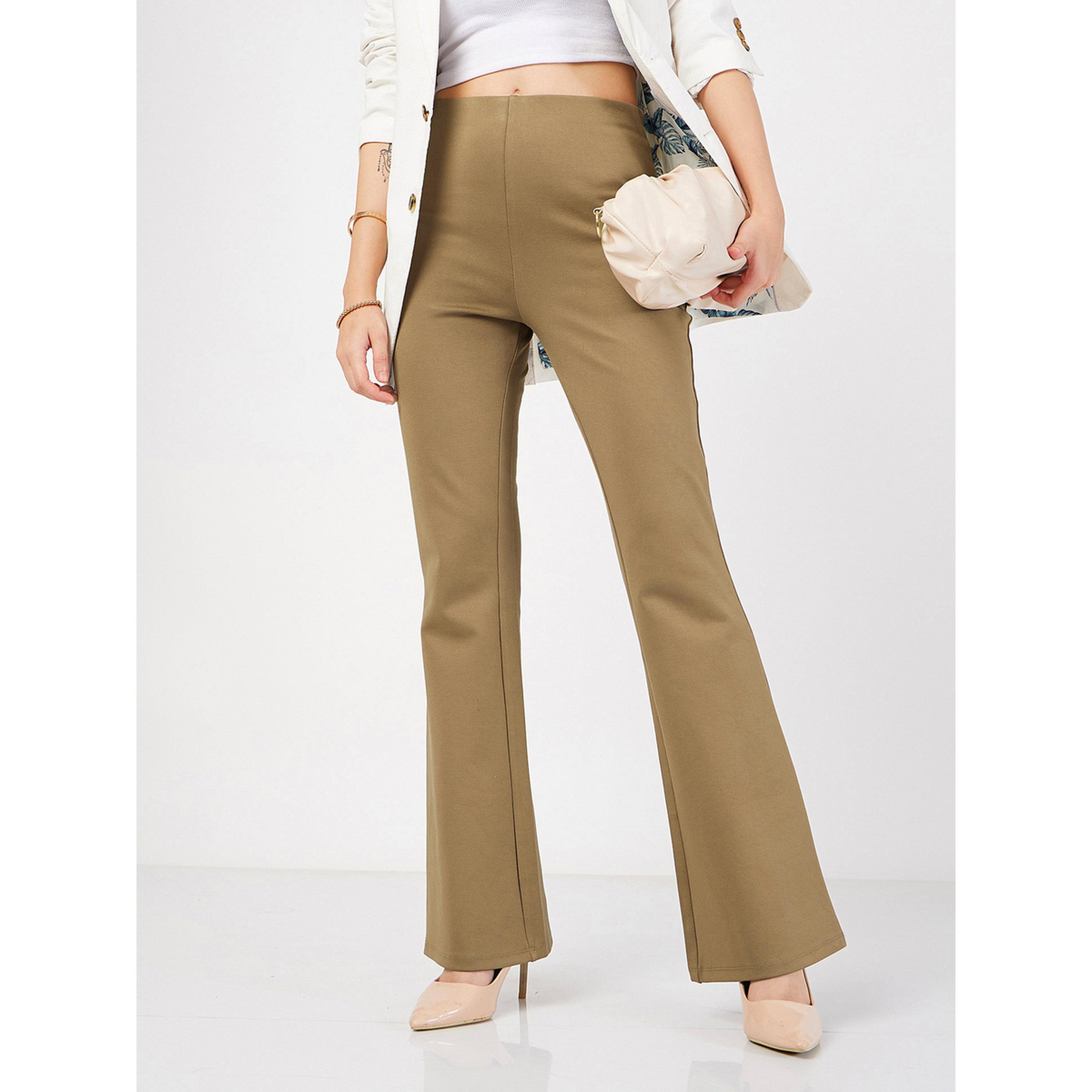 Sassafras X Styli Beige Flare Trousers-women-clothing-joggers-image-1