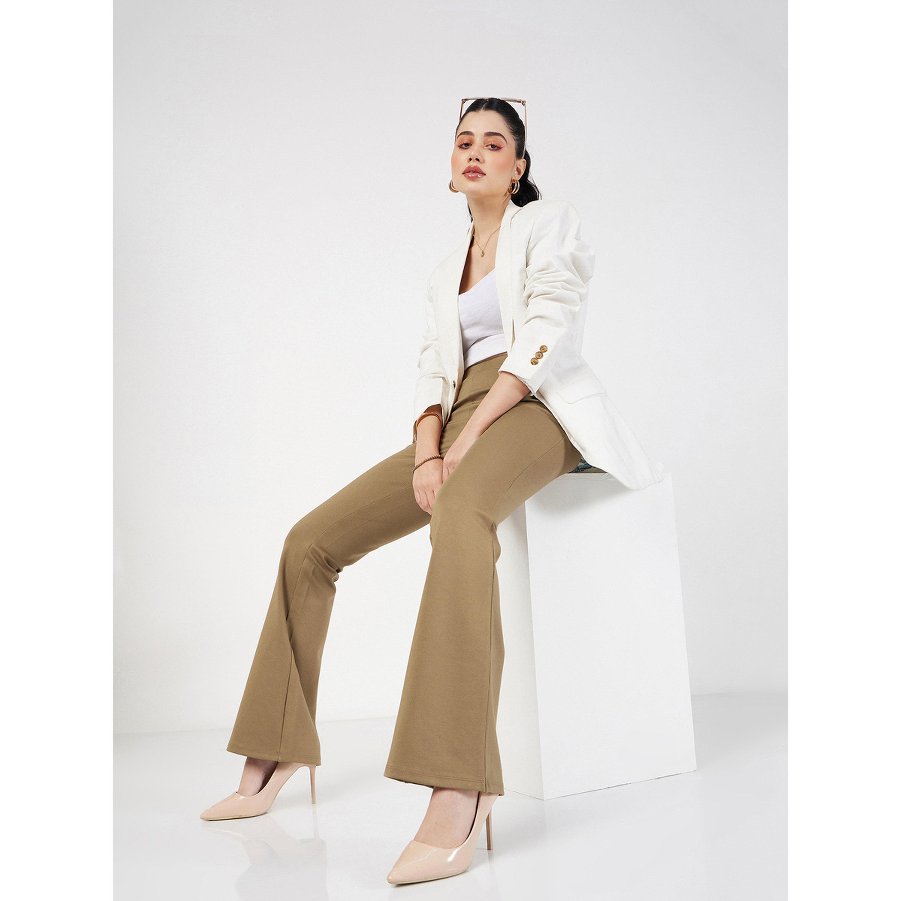 Sassafras X Styli Beige Flare Trousers-women-clothing-joggers-image-6