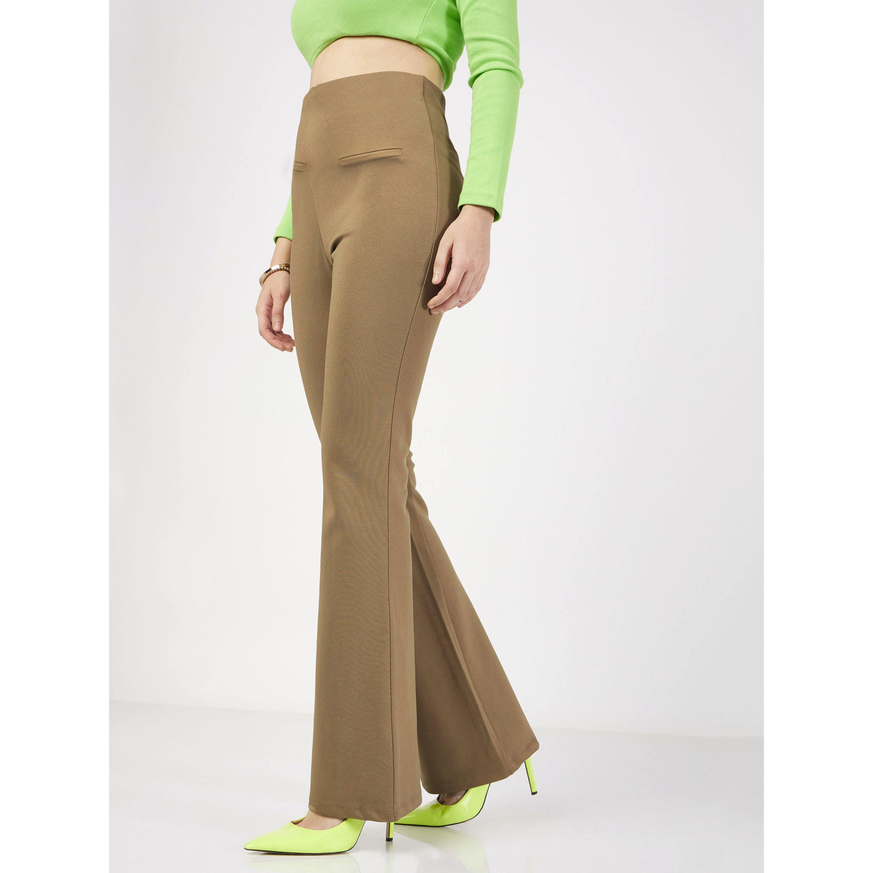 Sassafras X Styli Beige High-Waist Flared Trousers with Faux Pockets-women-clothing-joggers-image-3