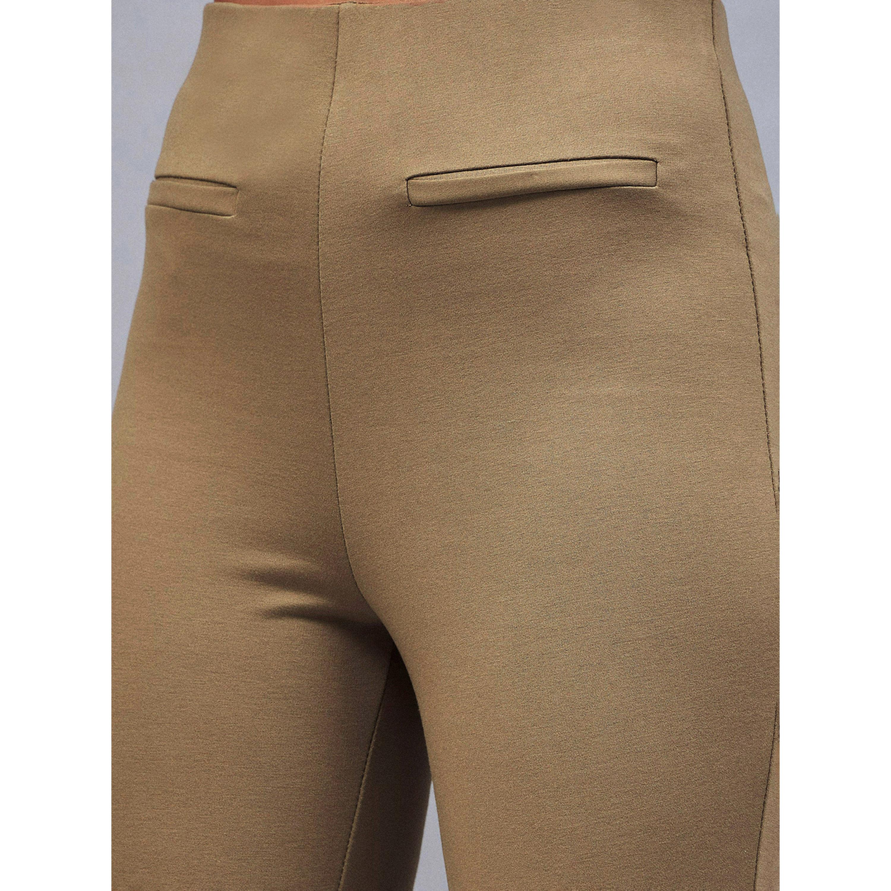 Sassafras X Styli Beige High-Waist Flared Trousers with Faux Pockets-women-clothing-joggers-image-4