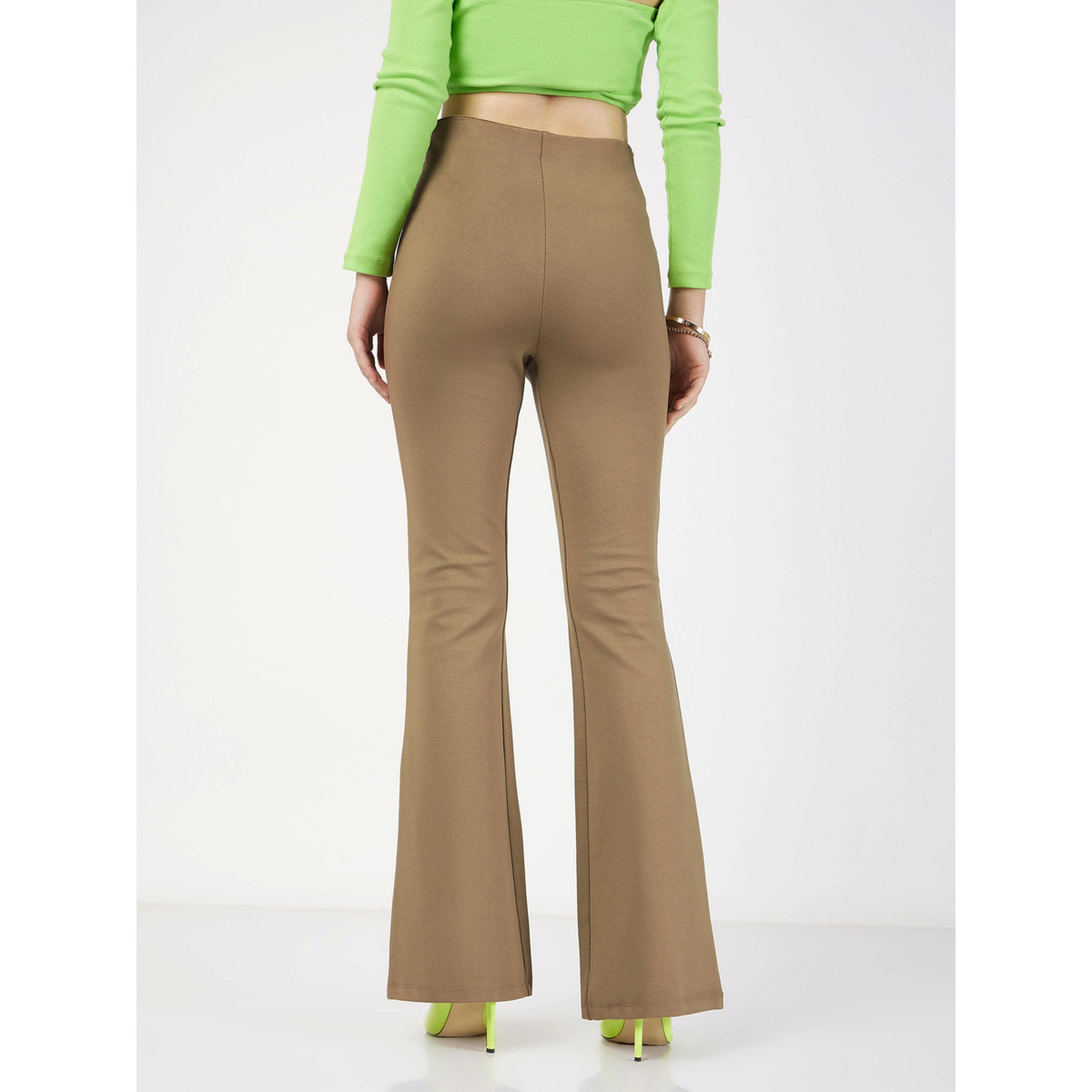 Sassafras X Styli Beige High-Waist Flared Trousers with Faux Pockets-women-clothing-joggers-image-5