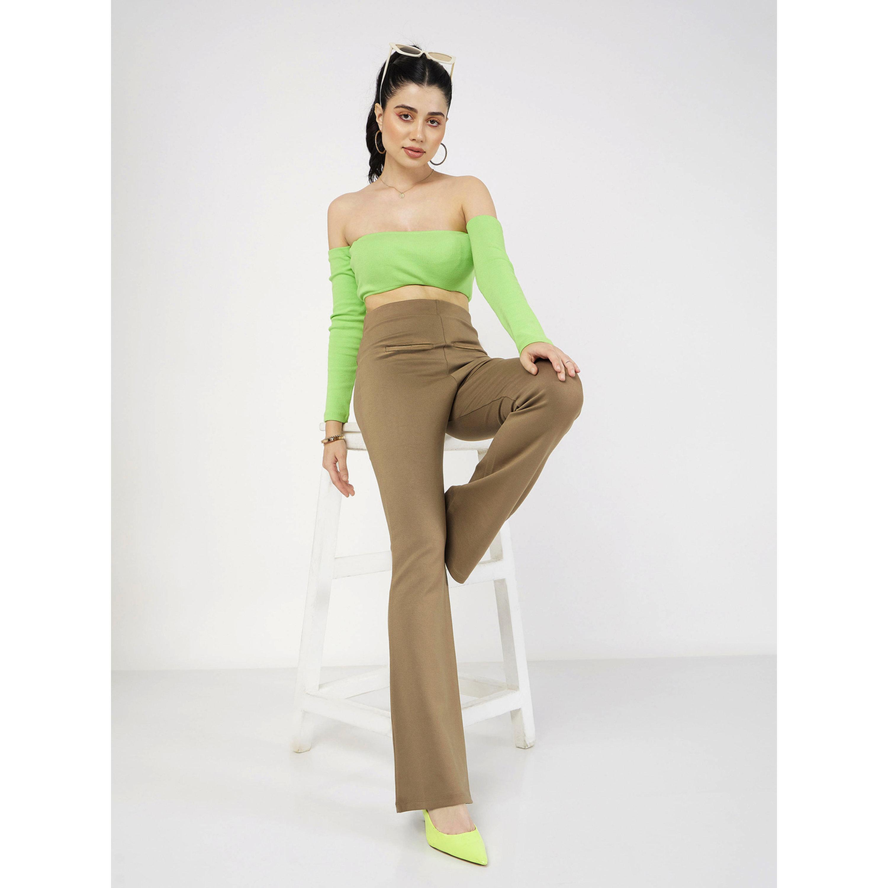 Sassafras X Styli Beige High-Waist Flared Trousers with Faux Pockets-women-clothing-joggers-image-6