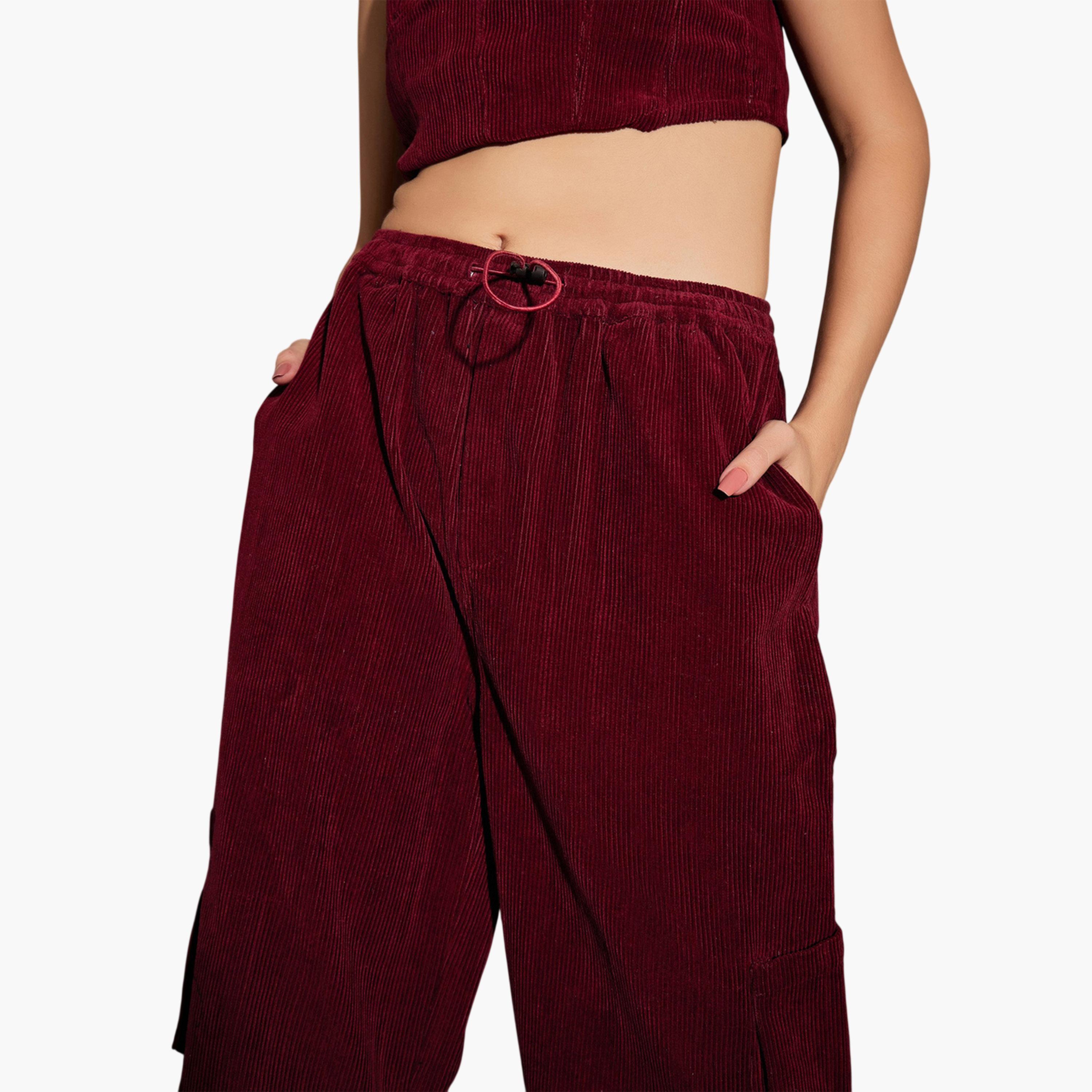 Sassafras X Styli Maroon Corduroy Cargo Pants-women-clothing-joggers-image-4