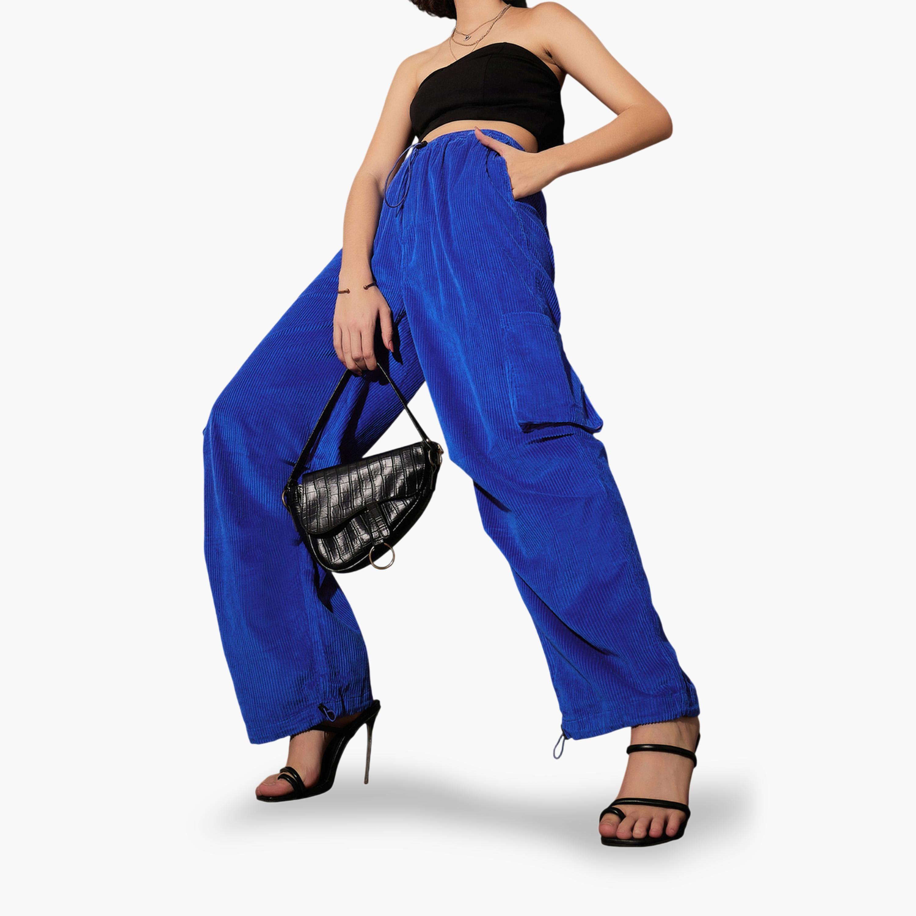 Sassafras X Styli Blue Corduroy Cargo Pants-women-clothing-joggers-image-1