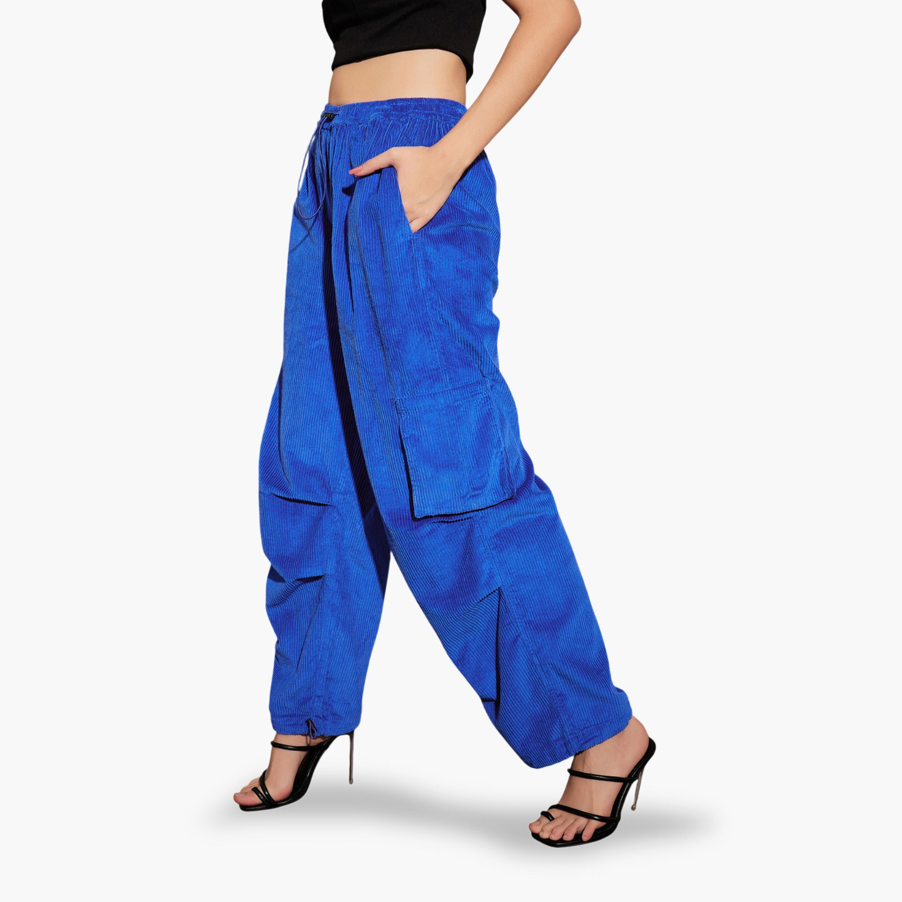 Sassafras X Styli Blue Corduroy Cargo Pants-women-clothing-joggers-image-3