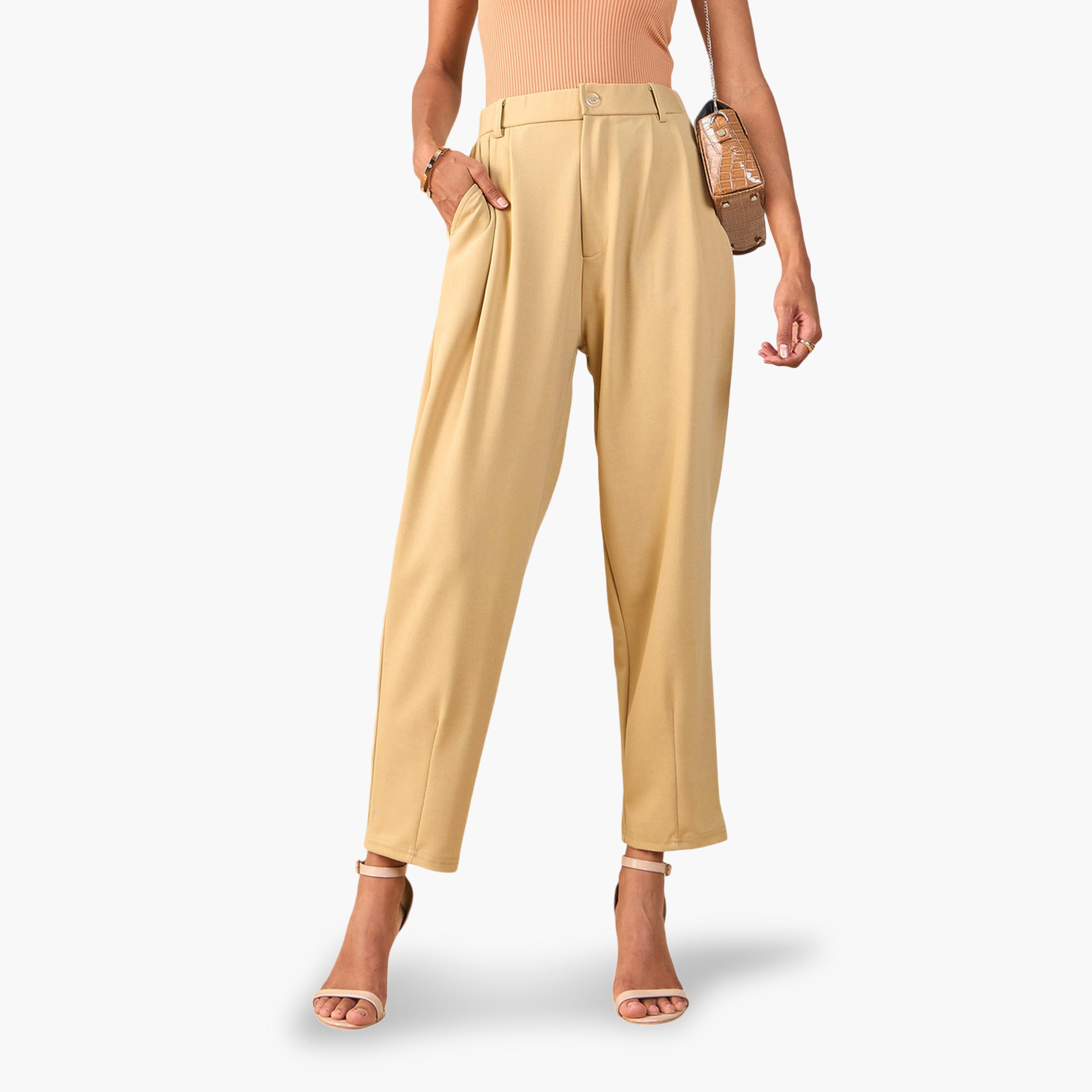 Sassafras X Styli Beige High-Waist Trousers-women-clothing-joggers-image-1