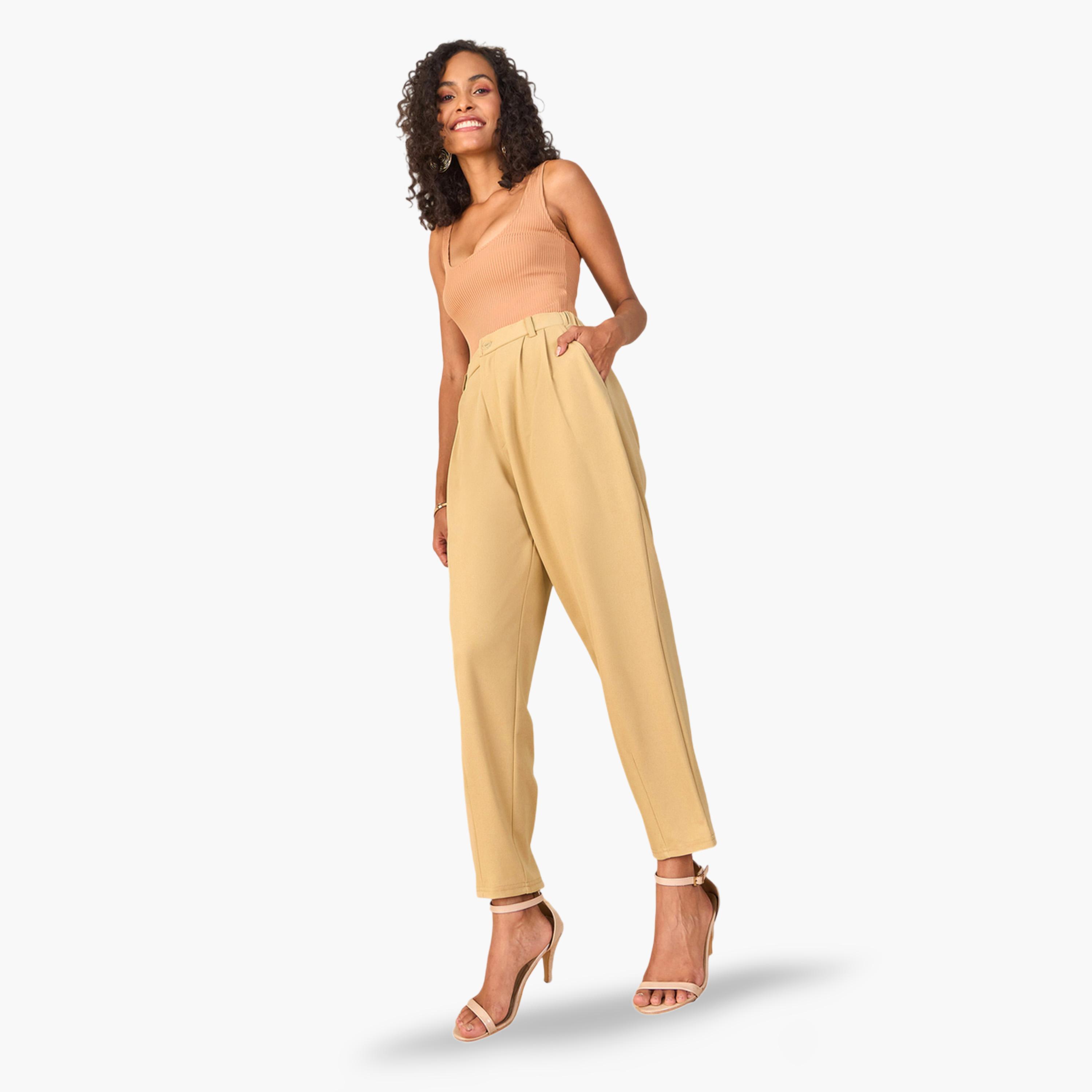 Sassafras X Styli Beige High-Waist Trousers-women-clothing-joggers-image-2