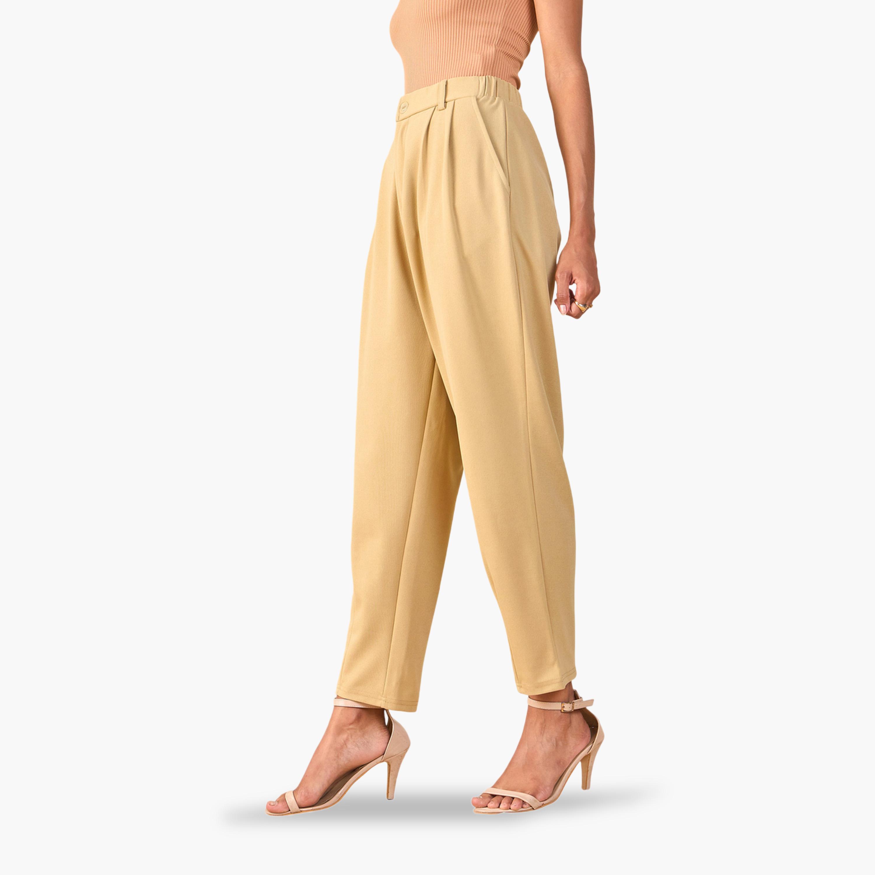 ساسافراس × ستايلي - بنطال بيج بخصر عالٍ-women-clothing-joggers-image-3