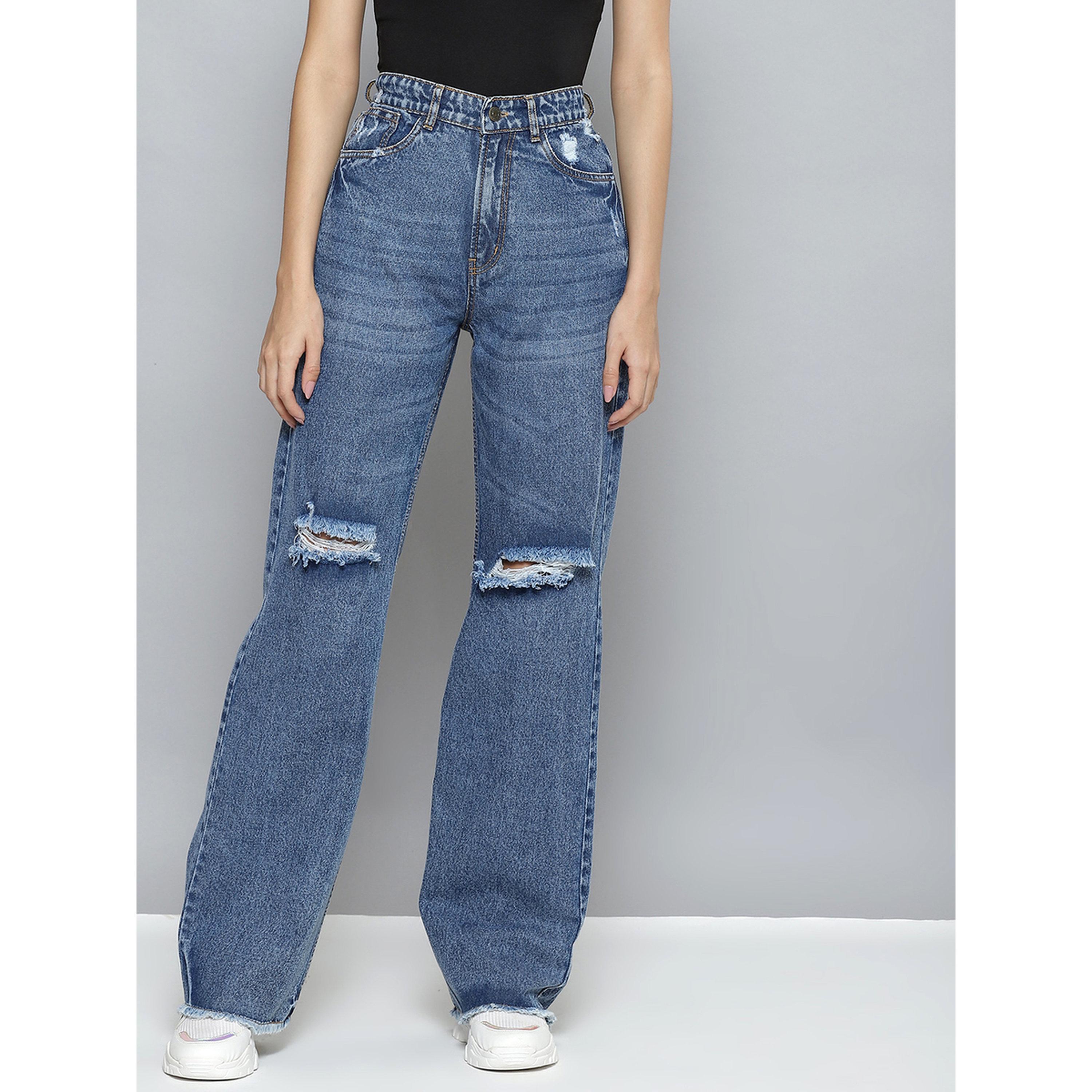 Sassafras X Styli Blue High-Rise Wide Leg Distressed Jeans-women-clothing-jeans-image-1