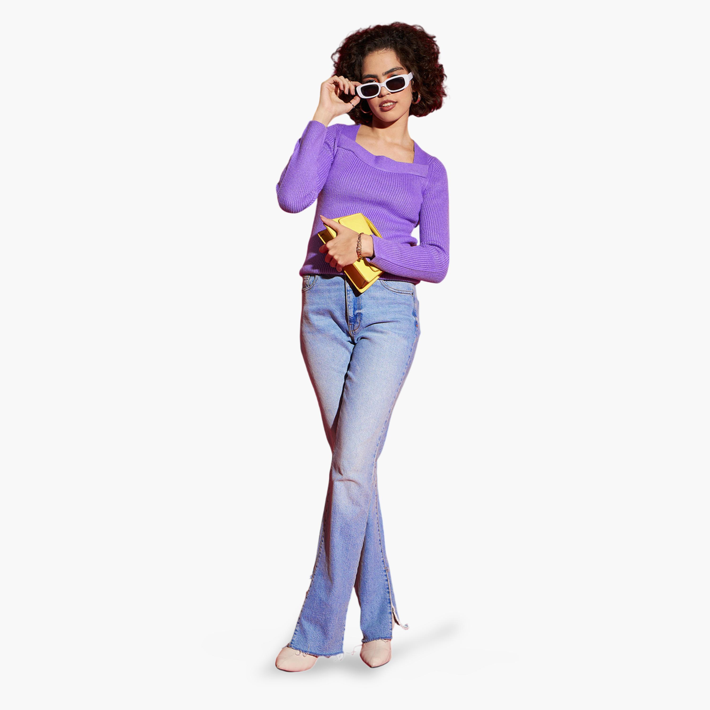 كنزة بنفسجية بتفاصيل مضلعة وياقة مربعة-women-clothing-cardigansandjumpers-jumpers-image-2