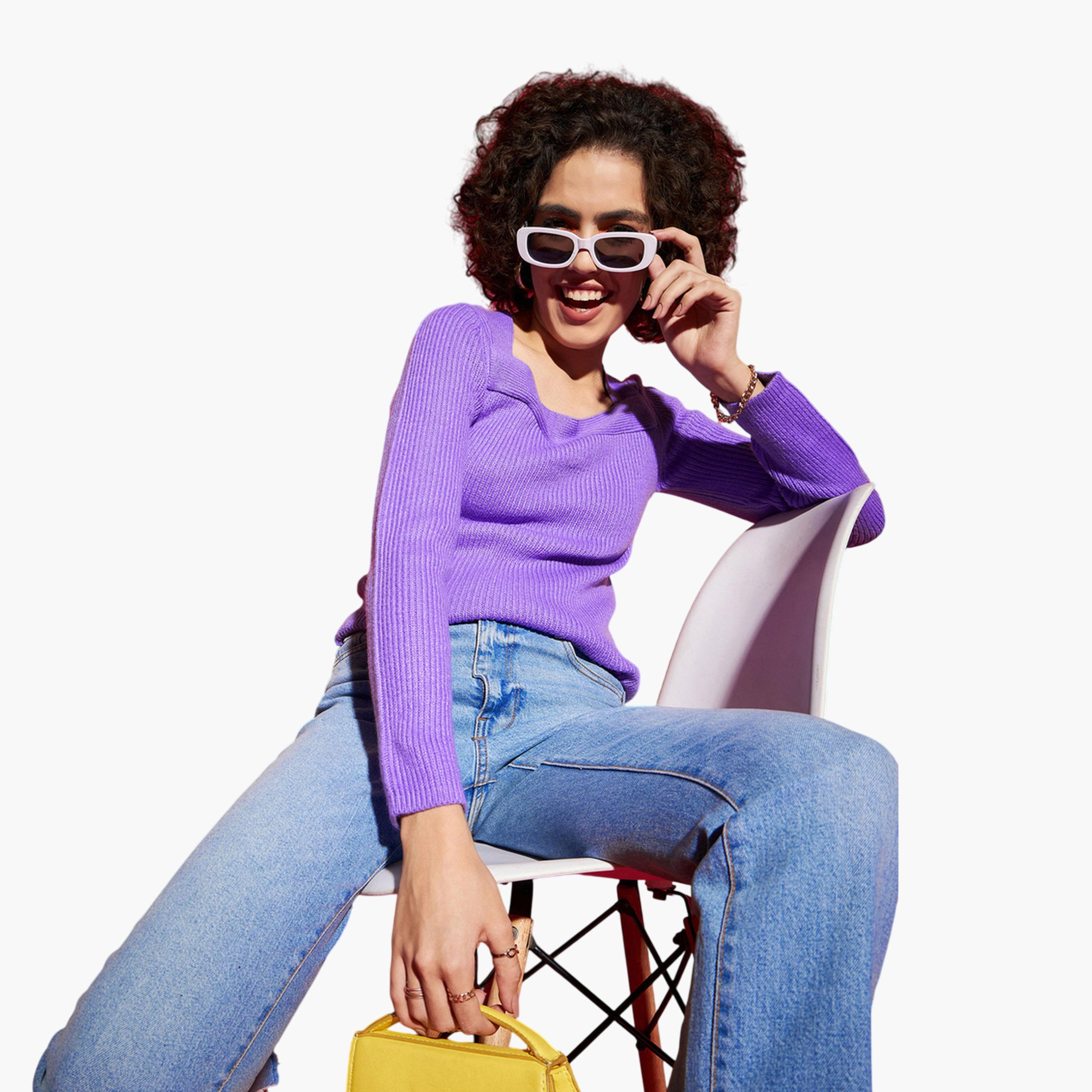 كنزة بنفسجية بتفاصيل مضلعة وياقة مربعة-women-clothing-cardigansandjumpers-jumpers-image-4