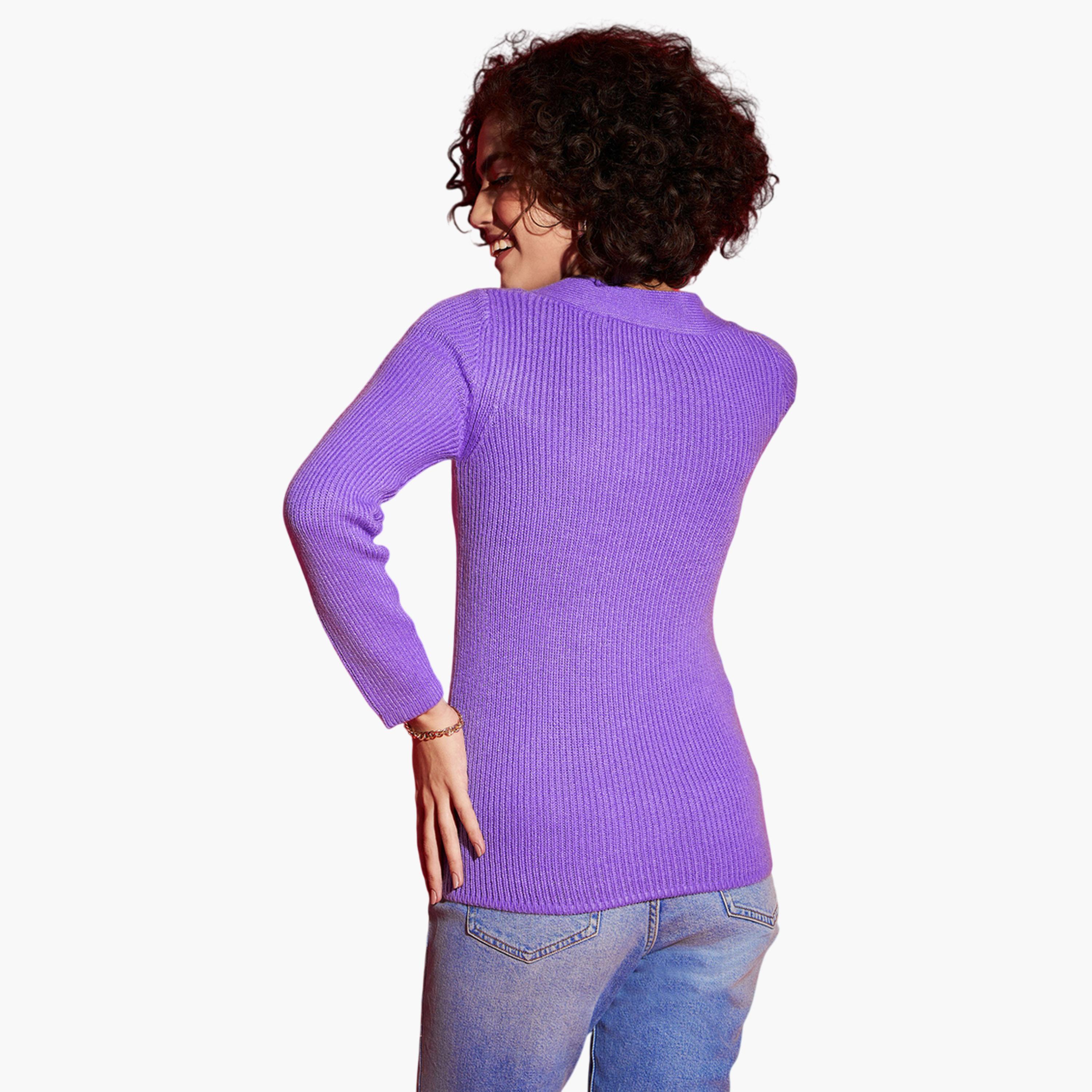 كنزة بنفسجية بتفاصيل مضلعة وياقة مربعة-women-clothing-cardigansandjumpers-jumpers-image-5
