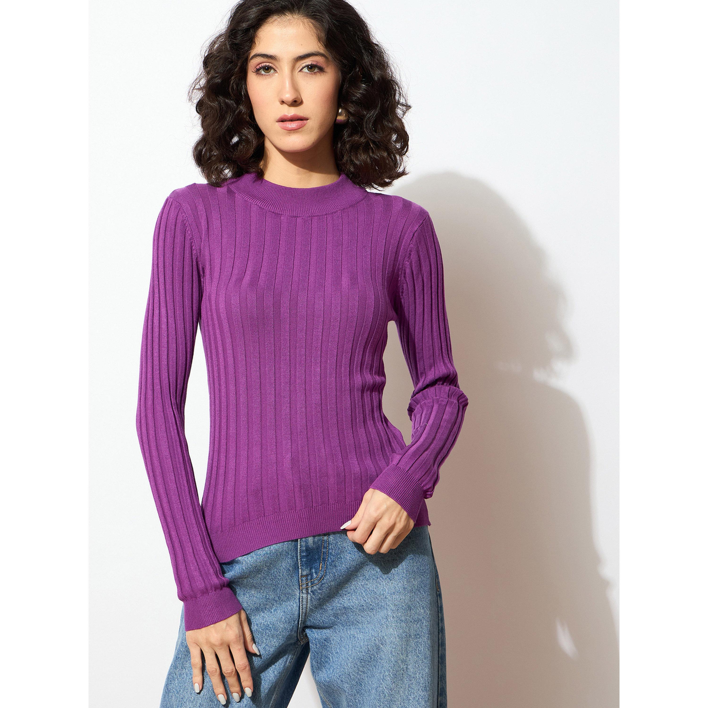كنزة بنفسجية بتفاصيل مضلعة وياقة عالية-women-clothing-cardigansandjumpers-jumpers-image-5