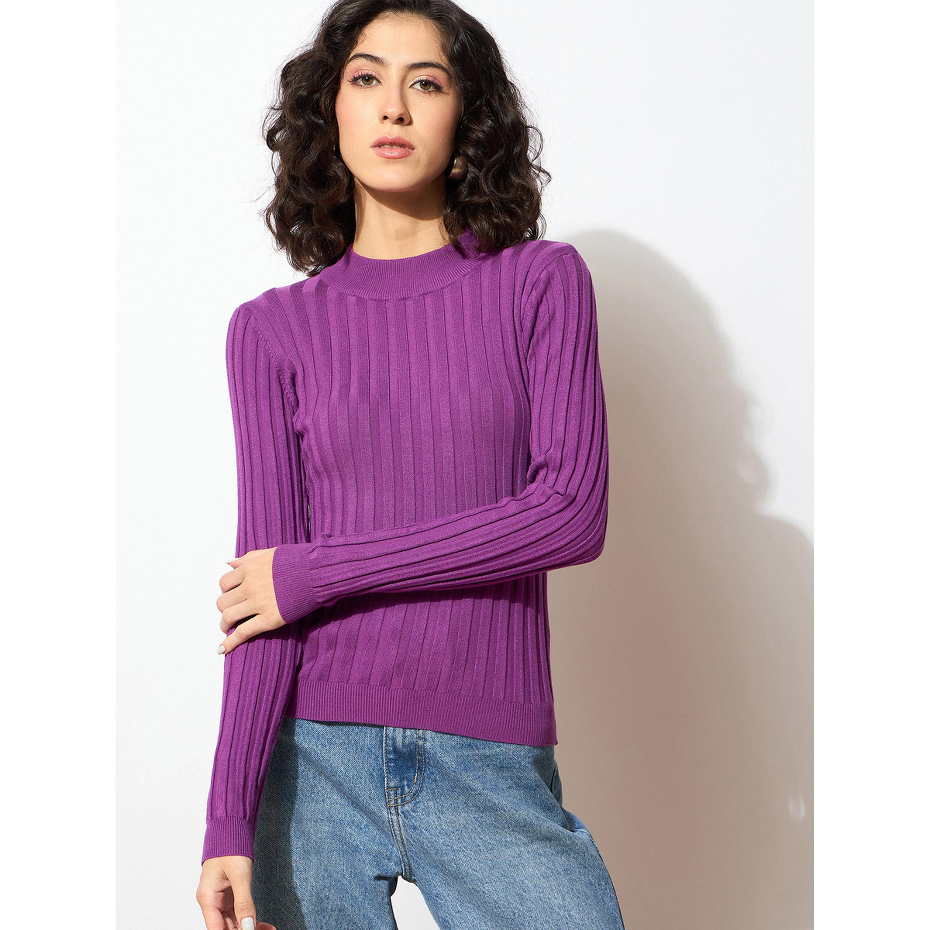 كنزة بنفسجية بتفاصيل مضلعة وياقة عالية-women-clothing-cardigansandjumpers-jumpers-image-6