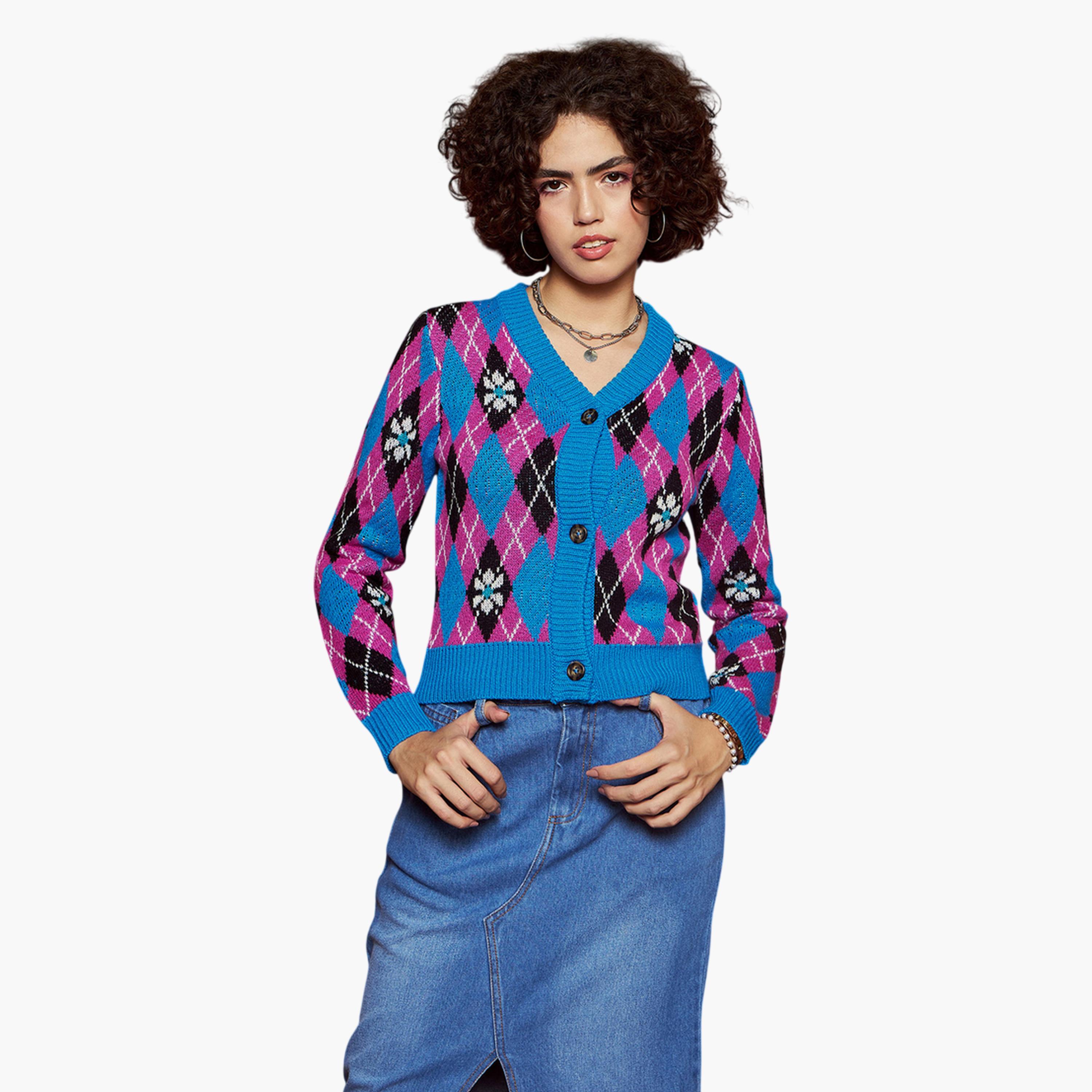 كارديجان أزرق محبوك بنمط أرجيل-women-clothing-cardigansandjumpers-cardigans-image-1