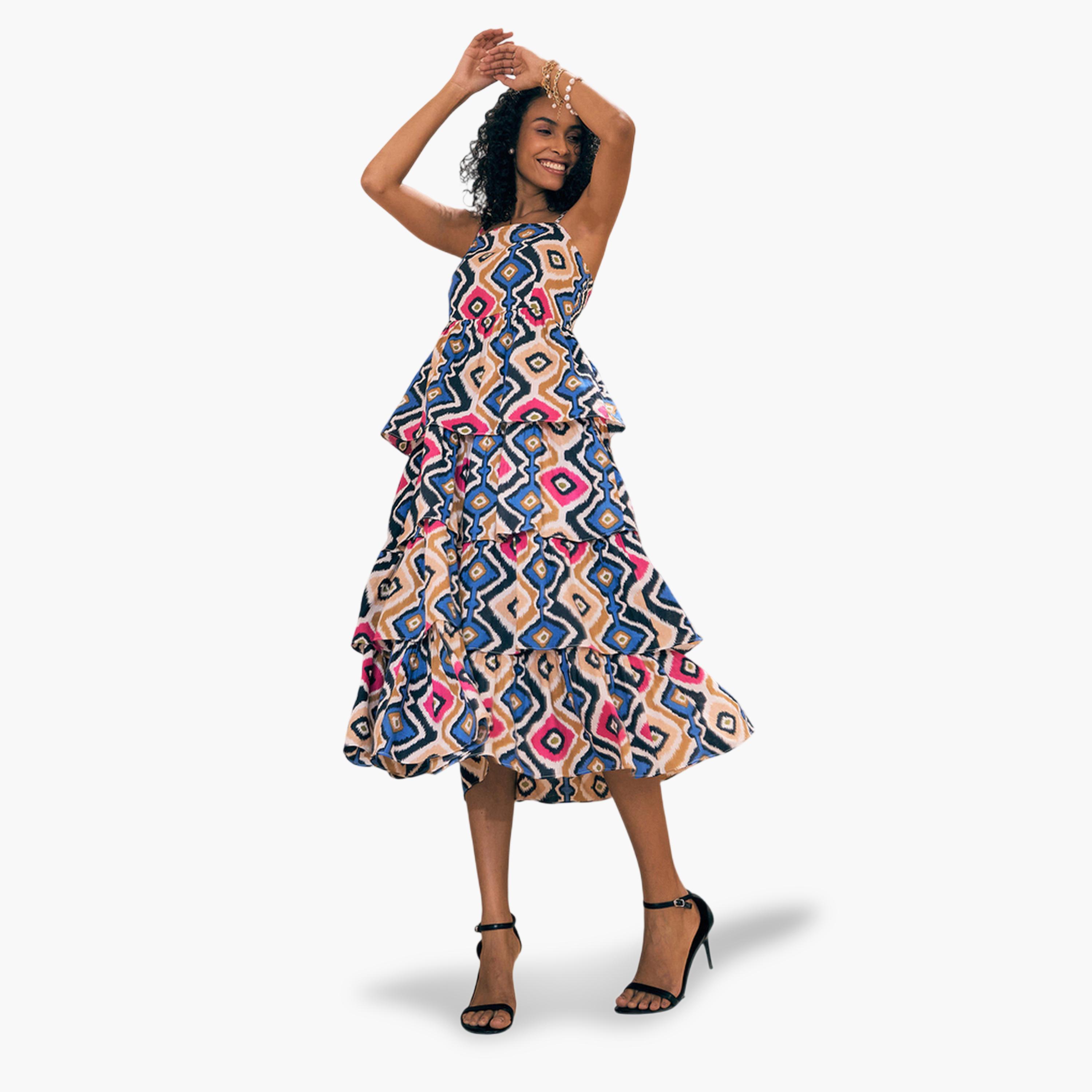 Sassafras X Styli Multi Abstract Print Tiered Midi Dress-women-clothing-dresses-image-4